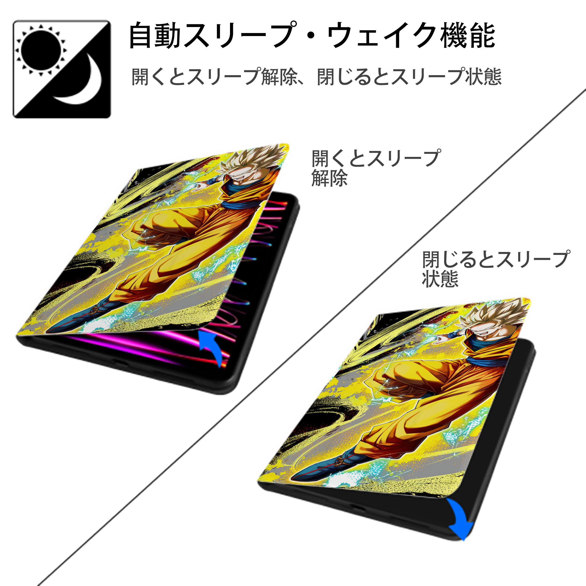 ドラゴンボール DRAGON BALL IPad ケース ブック型 PUレザー TPU 耐衝撃 軽量 薄型 ペン収納なし 全面保護 IPad 各モデル対応