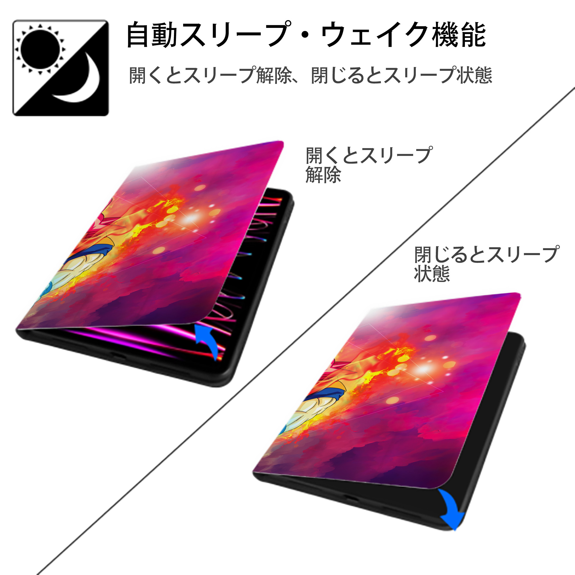 ドラゴンボール DRAGON BALL IPad ケース ブック型 PUレザー TPU 耐衝撃 軽量 薄型 ペン収納なし 全面保護 IPad 各モデル対応