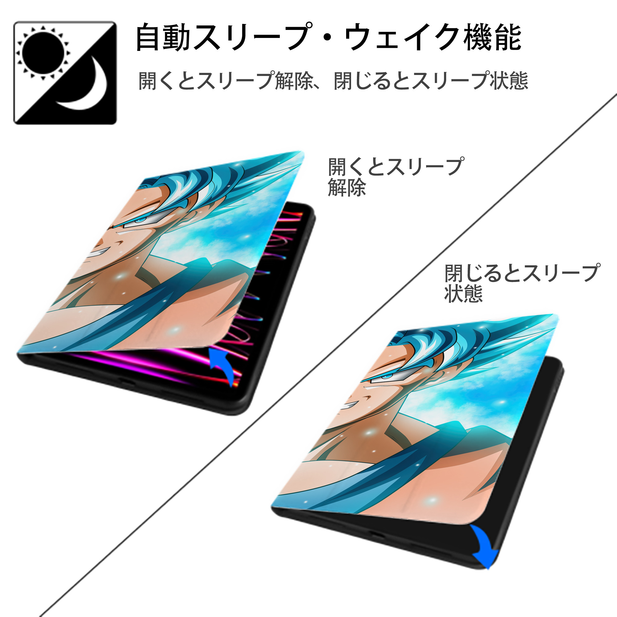 ドラゴンボール DRAGON BALL IPad ケース ブック型 PUレザー TPU 耐衝撃 軽量 薄型 ペン収納なし 全面保護 IPad 各モデル対応