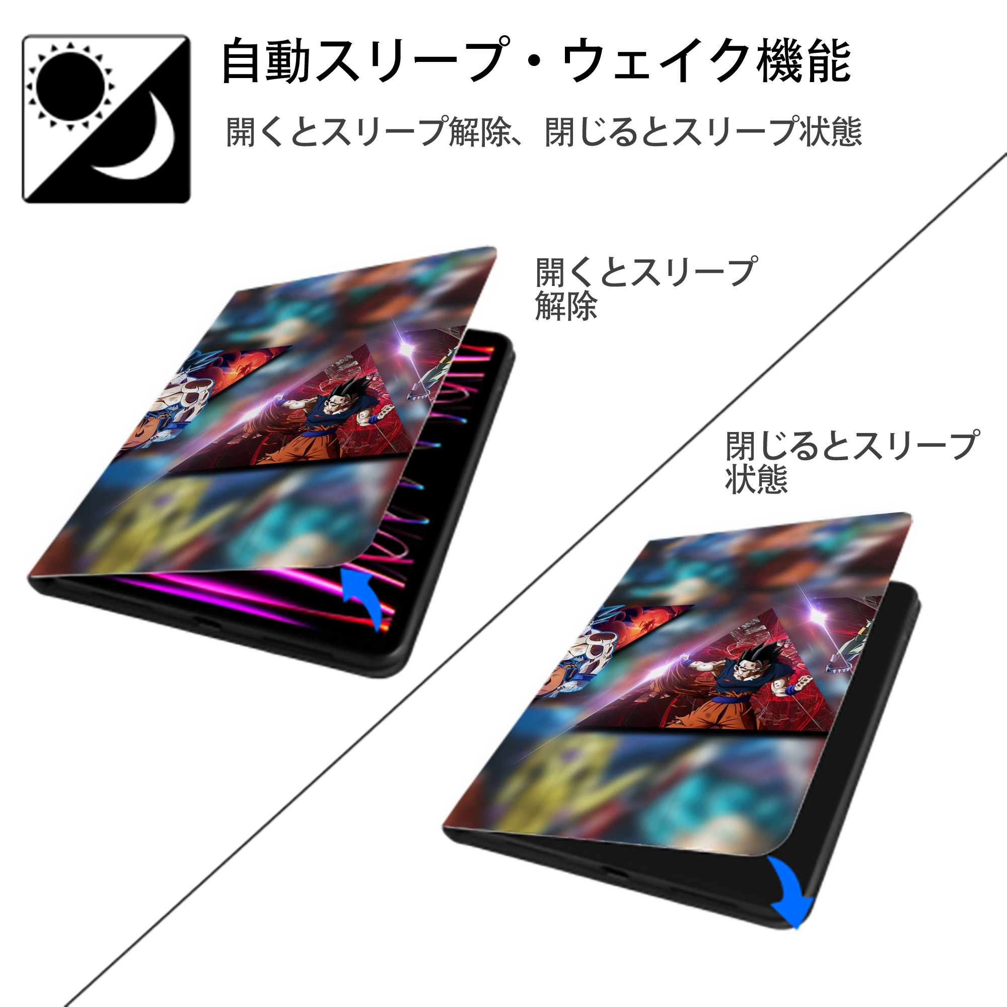 ドラゴンボール DRAGON BALL IPad ケース ブック型 PUレザー TPU 耐衝撃 軽量 薄型 ペン収納なし 全面保護 IPad 各モデル対応