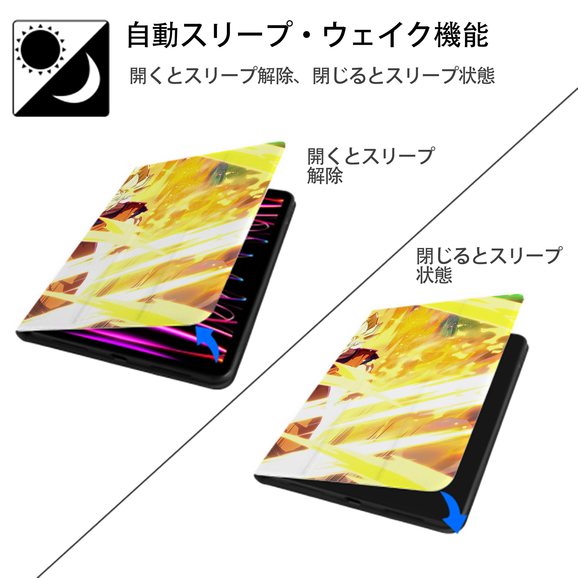 ドラゴンボール DRAGON BALL IPad ケース ブック型 PUレザー TPU 耐衝撃 軽量 薄型 ペン収納なし 全面保護 IPad 各モデル対応