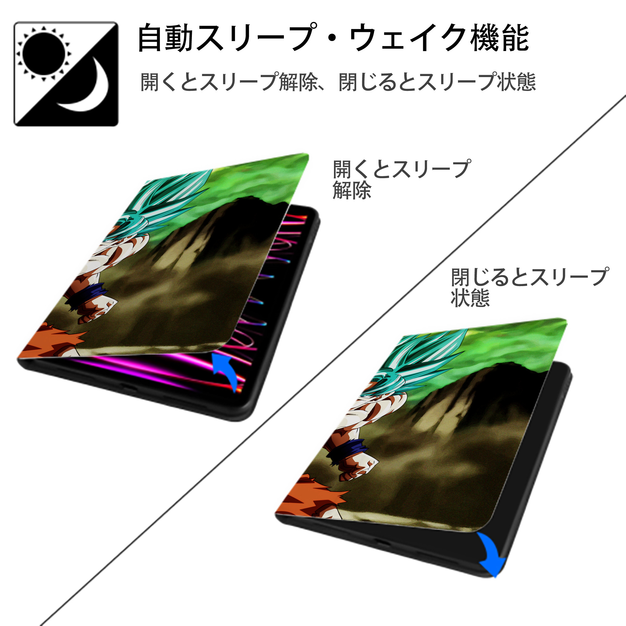 ドラゴンボール DRAGON BALL IPad ケース ブック型 PUレザー TPU 耐衝撃 軽量 薄型 ペン収納なし 全面保護 IPad 各モデル対応