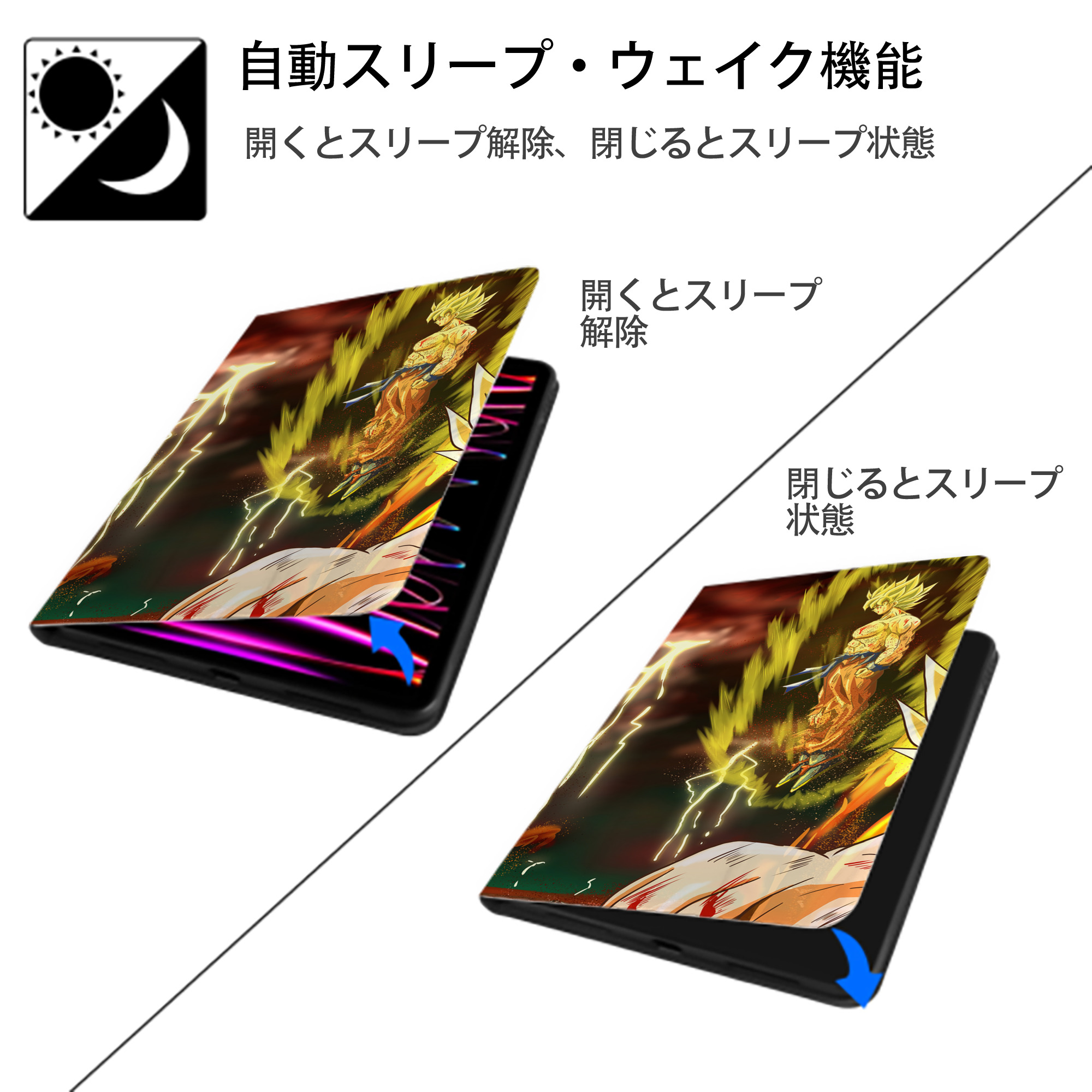 ドラゴンボール DRAGON BALL IPad ケース ブック型 PUレザー TPU 耐衝撃 軽量 薄型 ペン収納なし 全面保護 IPad 各モデル対応