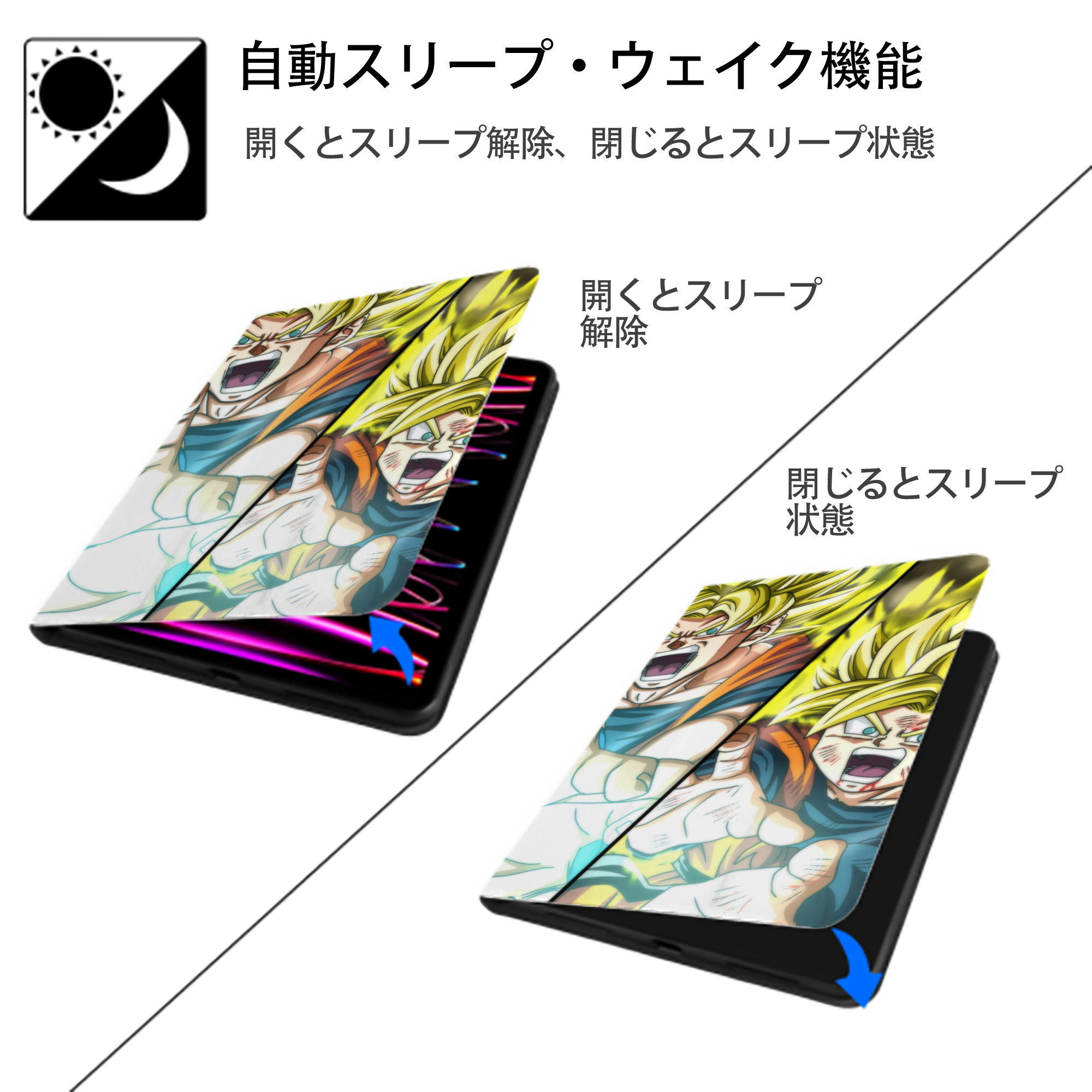ドラゴンボール DRAGON BALL IPadケース ペンホルダー付き ブックスタイルデザイン