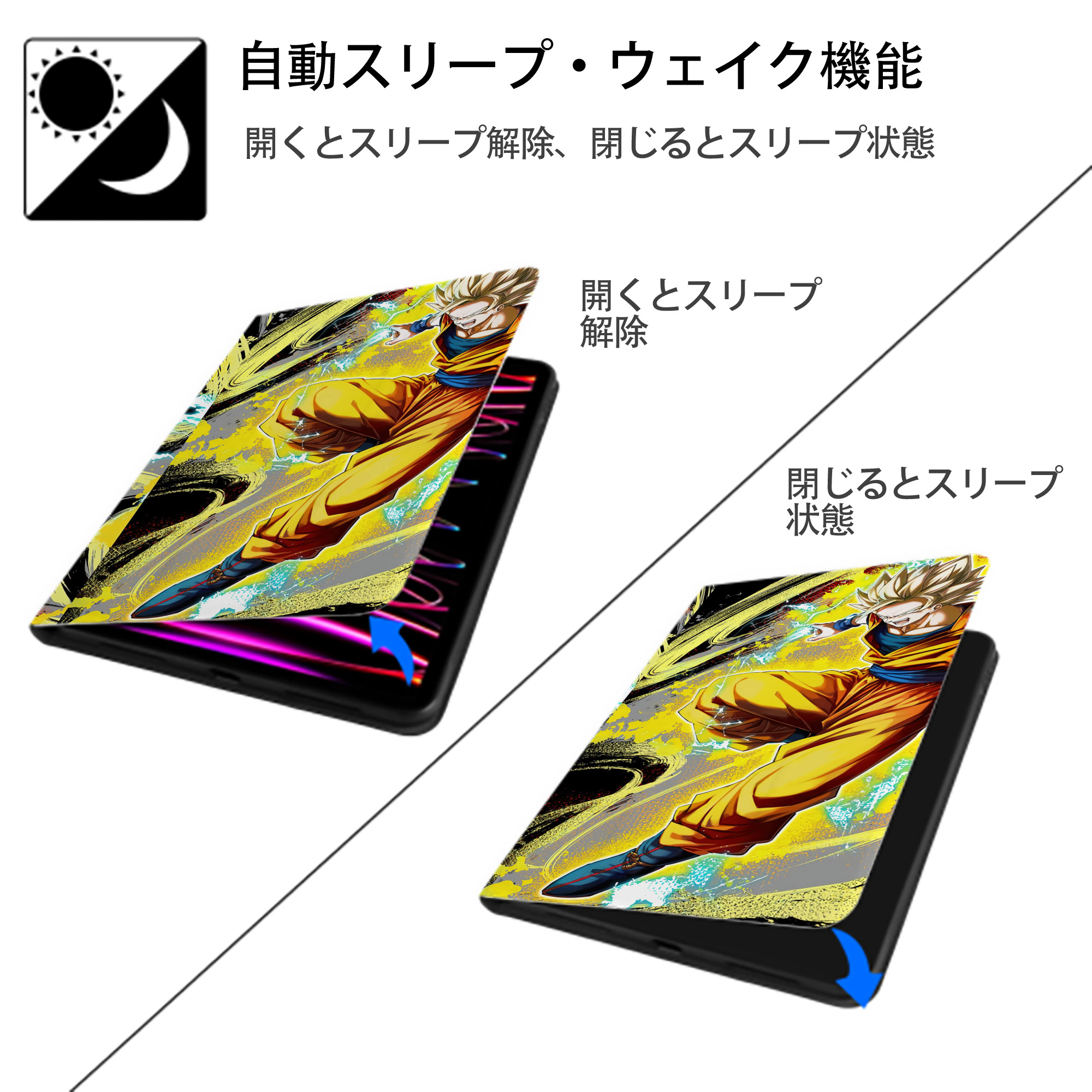 ドラゴンボール DRAGON BALL IPadケース ペンホルダー付き ブックスタイルデザイン