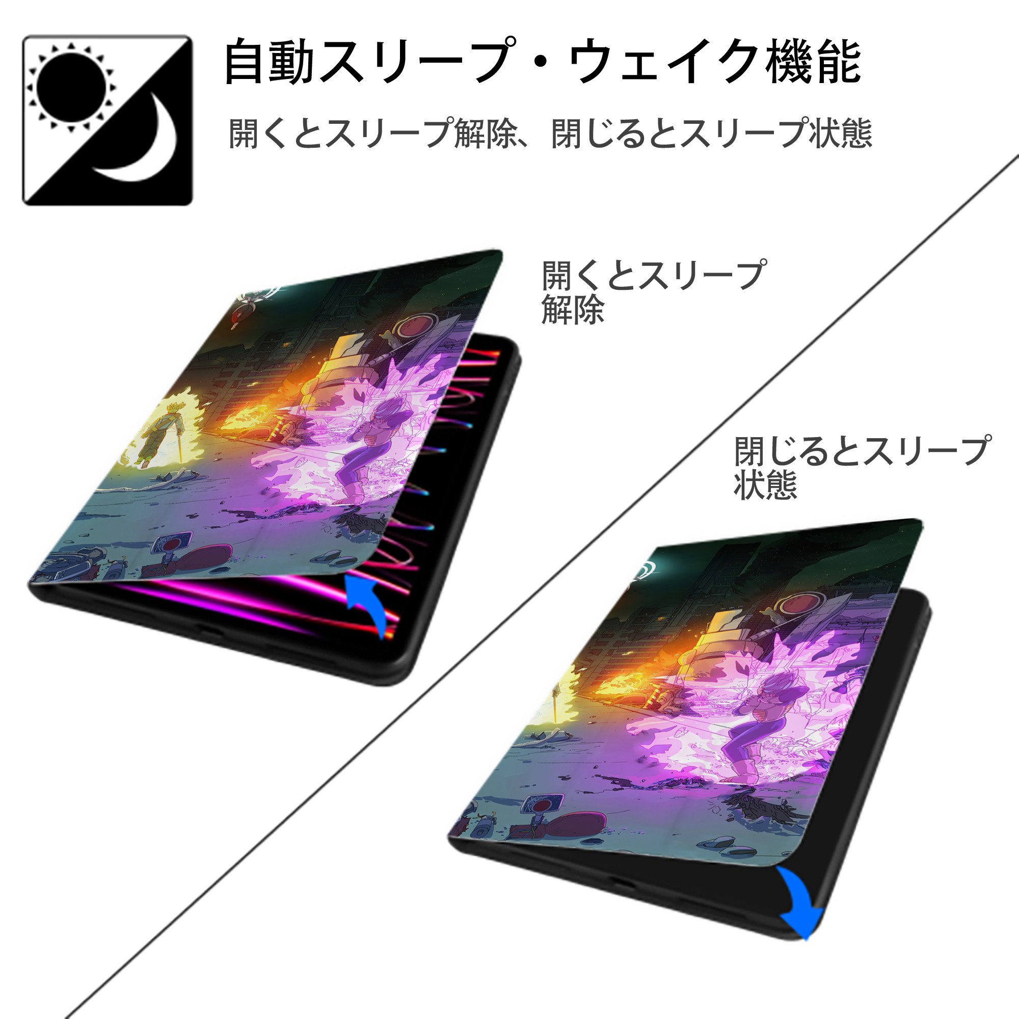 ドラゴンボール DRAGON BALL IPadケース ペンホルダー付き ブックスタイルデザイン