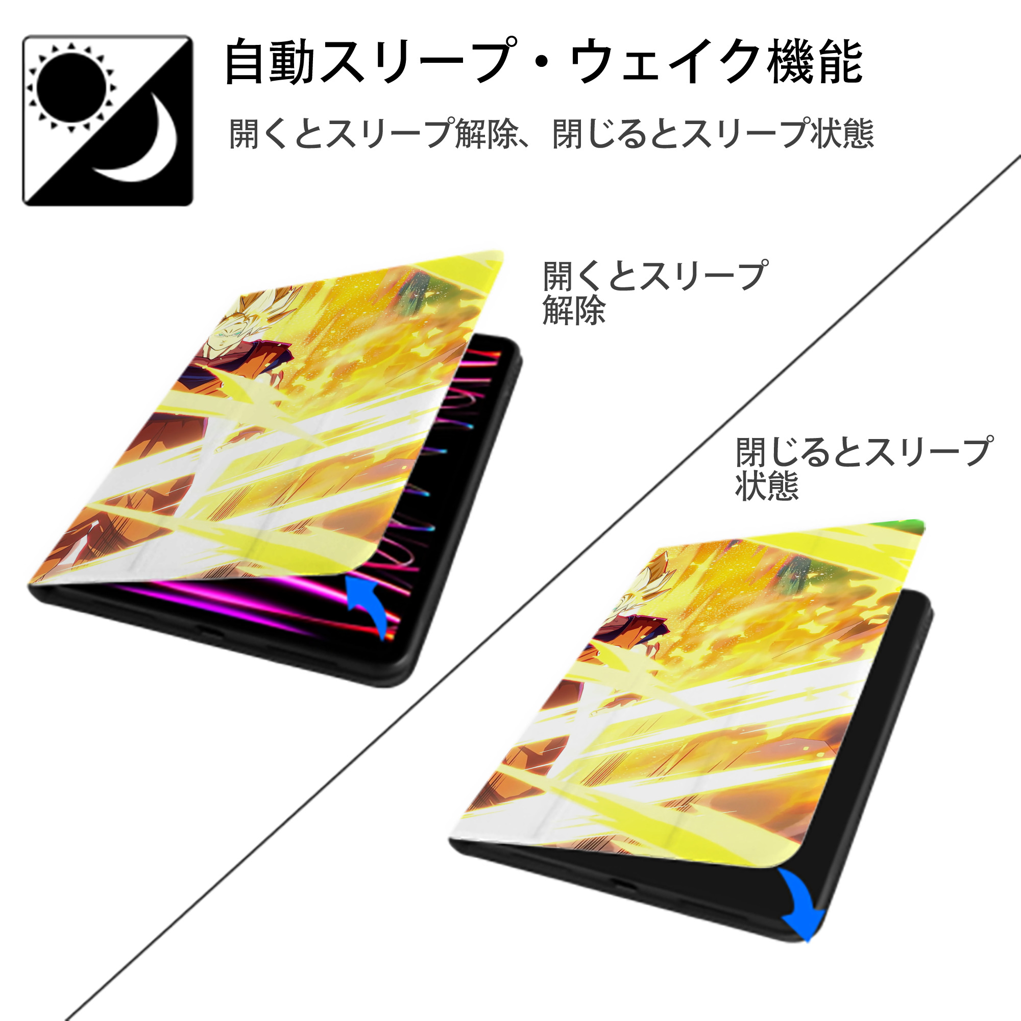 ドラゴンボール DRAGON BALL IPadケース ペンホルダー付き ブックスタイルデザイン