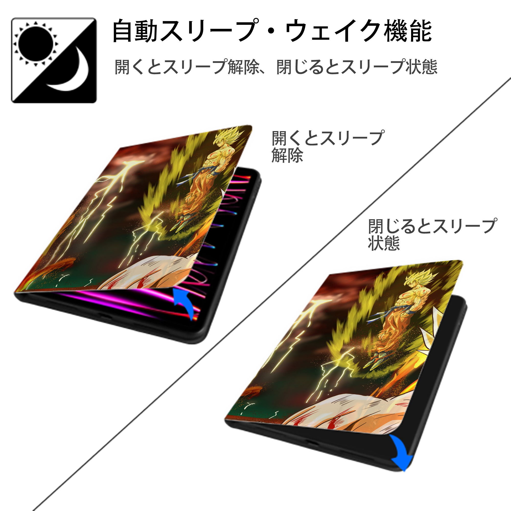 ドラゴンボール DRAGON BALL IPadケース ペンホルダー付き ブックスタイルデザイン