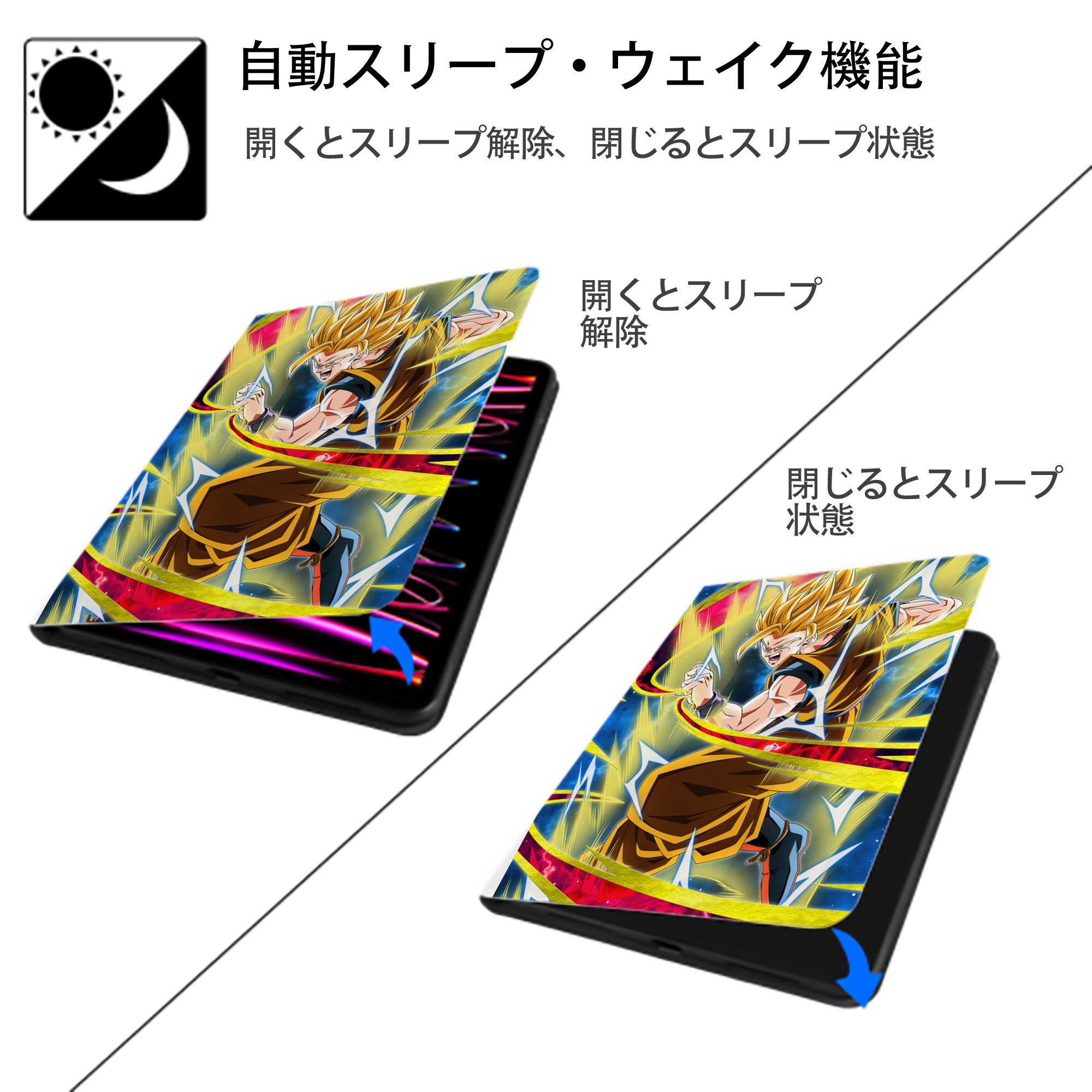 ドラゴンボール DRAGON BALL IPad ケース ペン収納付き 三つ折りスタンド PUレザー×シリコン 対応機種9.5/10.5/10.9インチ