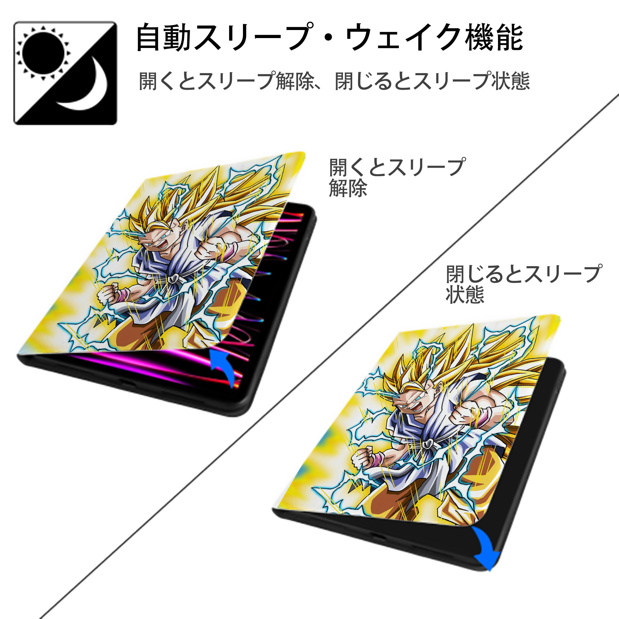 ドラゴンボール DRAGON BALL IPad ケース ペン収納付き 三つ折りスタンド PUレザー×シリコン 対応機種9.5/10.5/10.9インチ