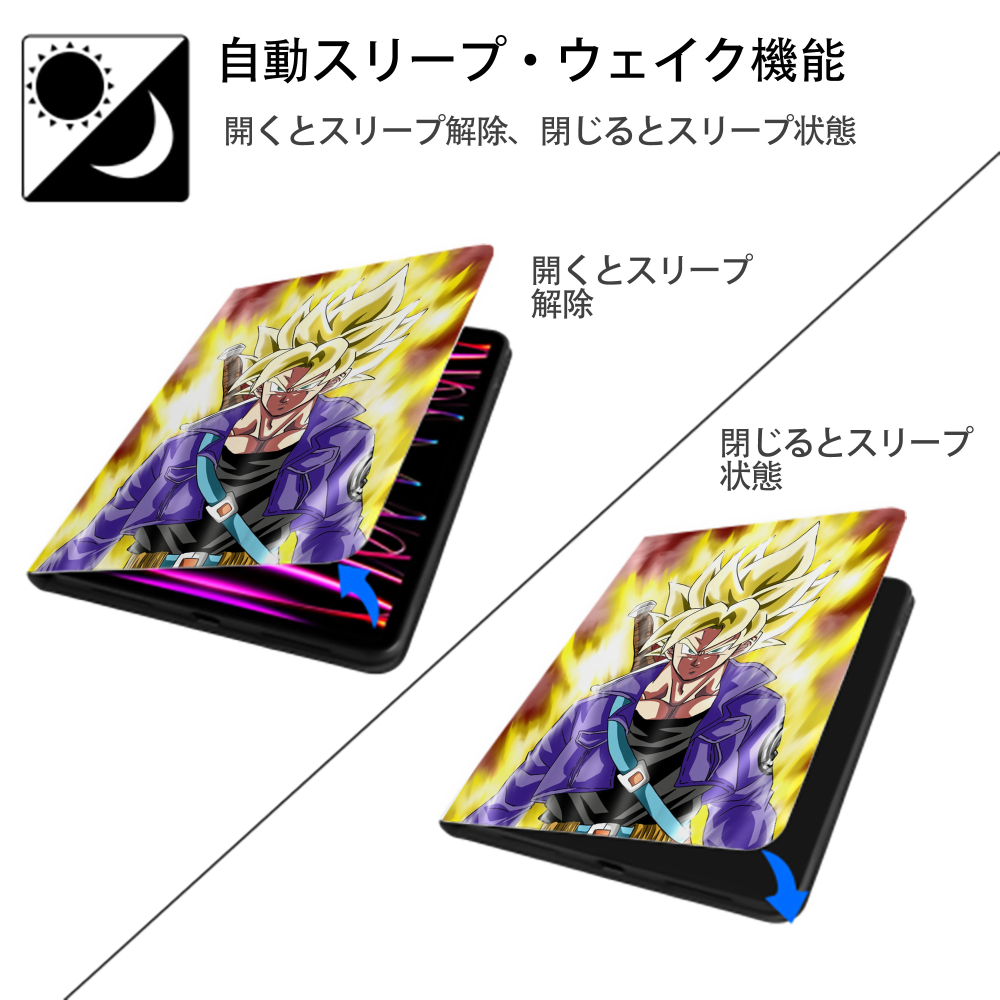 ドラゴンボール DRAGON BALL IPad ケース ペン収納付き 三つ折りスタンド PUレザー×シリコン 対応機種9.5/10.5/10.9インチ