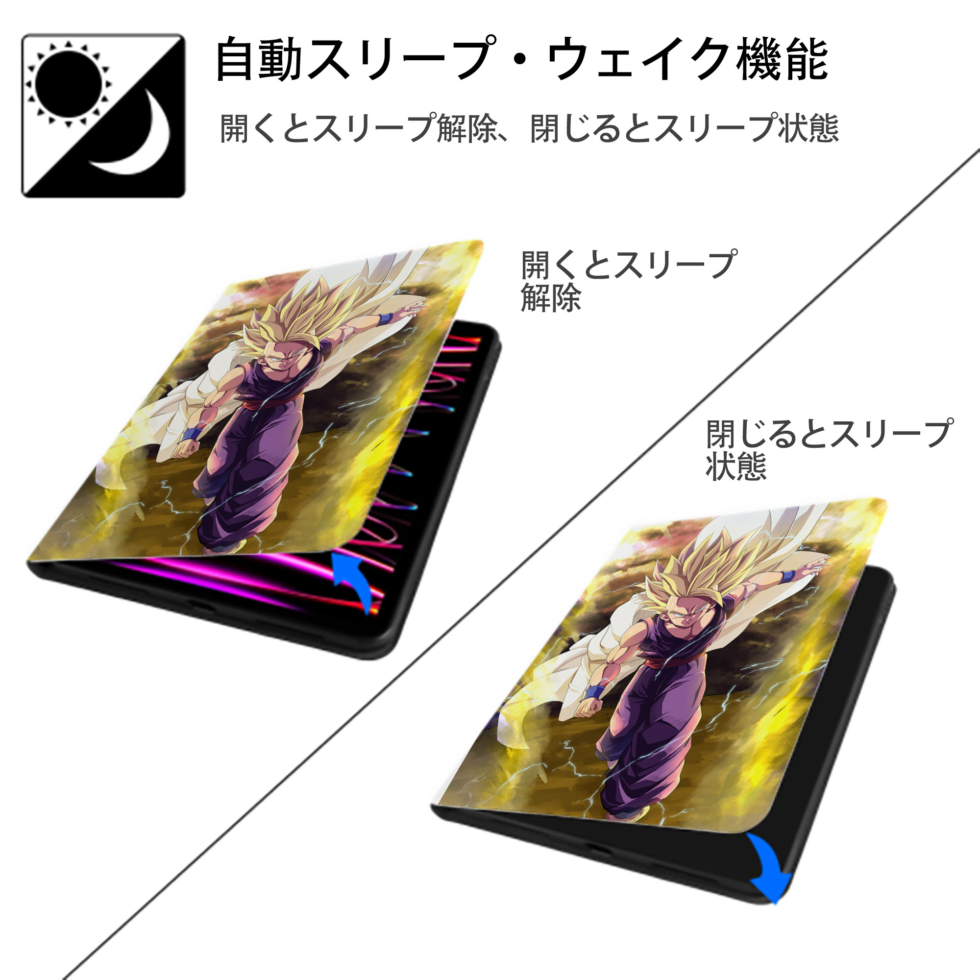 ドラゴンボール DRAGON BALL IPad ケース ペン収納付き 三つ折りスタンド PUレザー×シリコン 対応機種9.5/10.5/10.9インチ