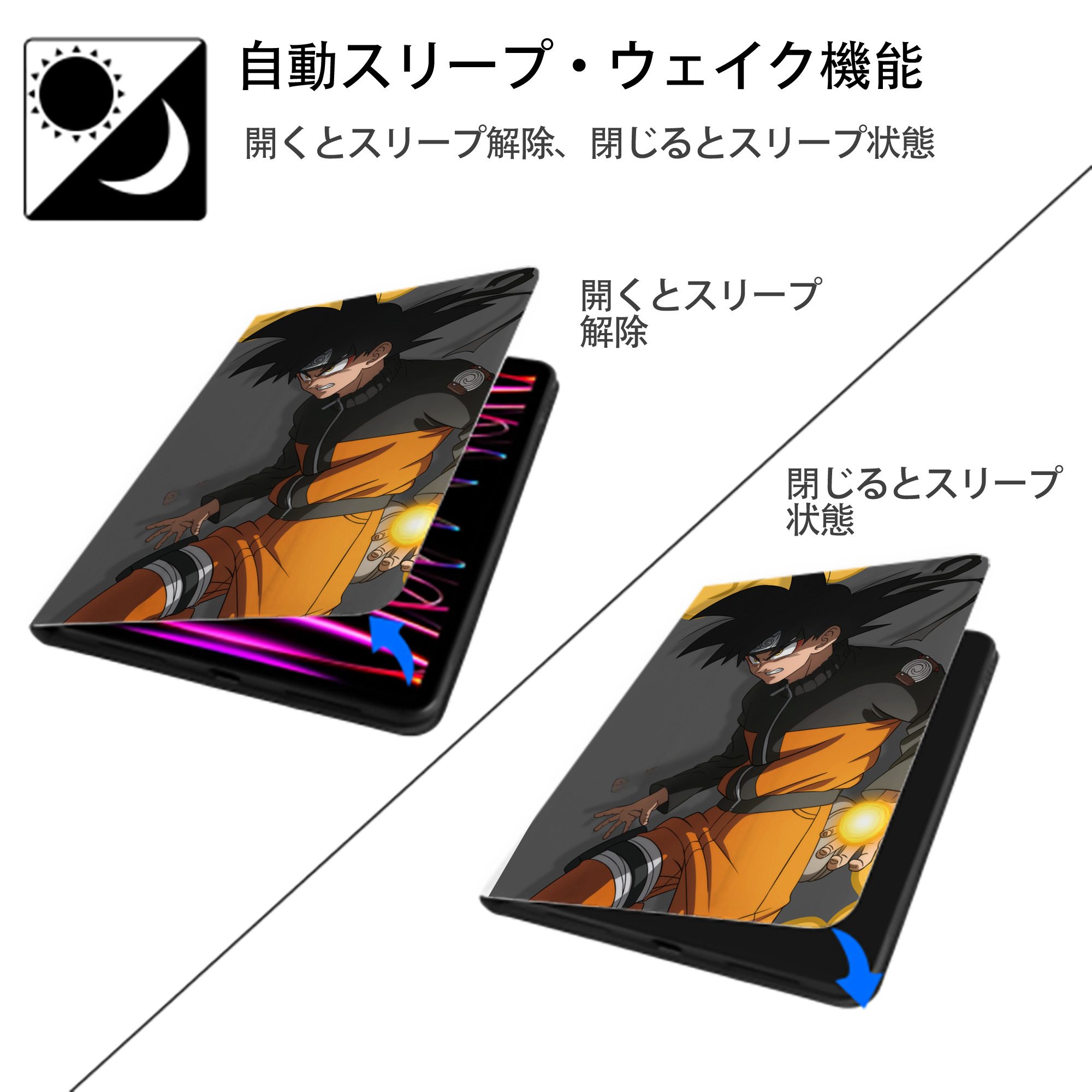 ドラゴンボール DRAGON BALL IPad ケース ペン収納付き 三つ折りスタンド PUレザー×シリコン 対応機種9.5/10.5/10.9インチ
