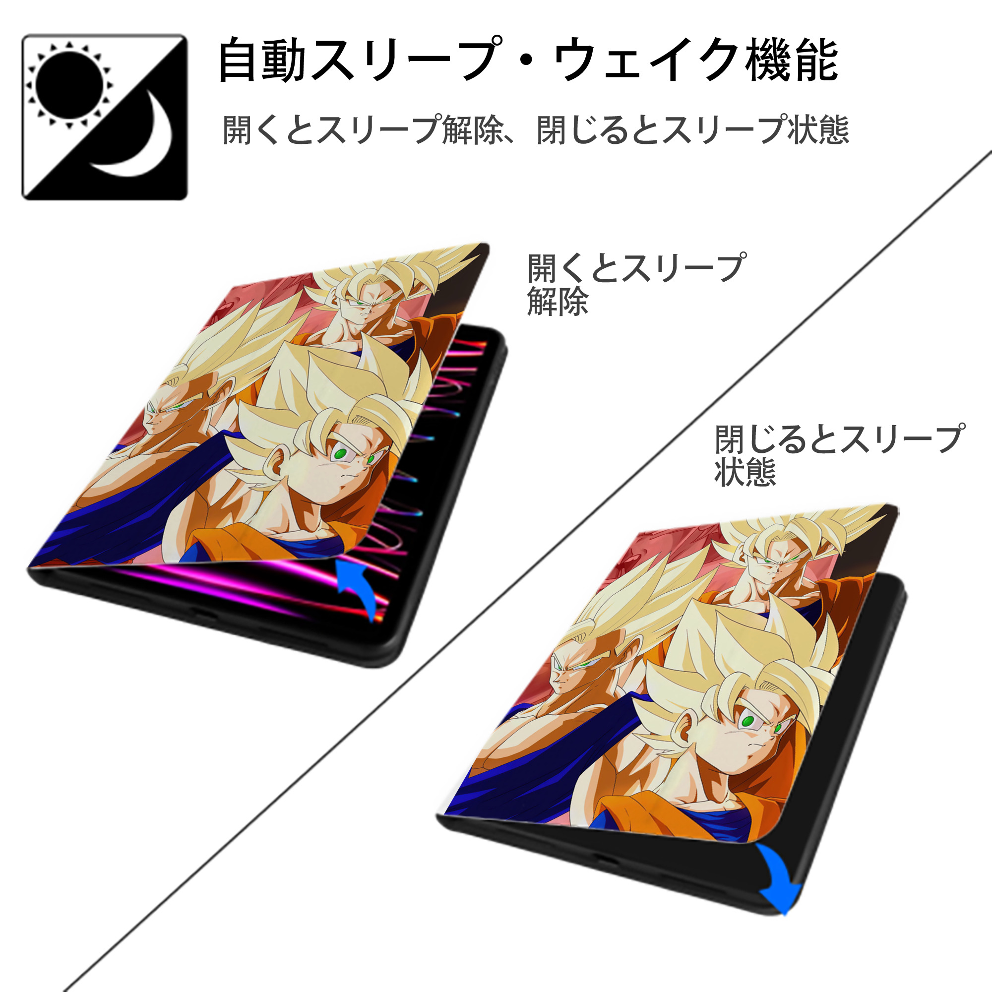 ドラゴンボール DRAGON BALL IPad ケース ペン収納付き 三つ折りスタンド PUレザー×シリコン 対応機種9.5/10.5/10.9インチ