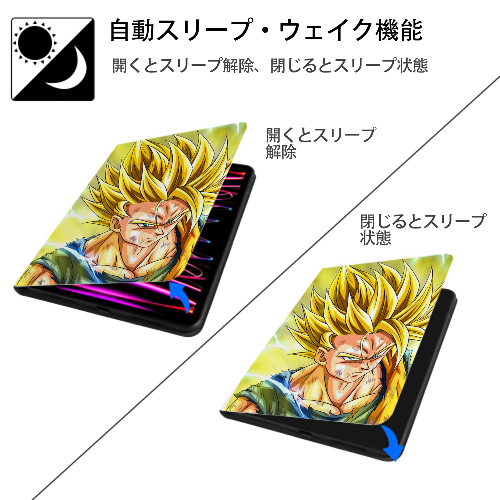 ドラゴンボール DRAGON BALL IPad ケース ペン収納付き 三つ折りスタンド PUレザー×シリコン 対応機種9.5/10.5/10.9インチ