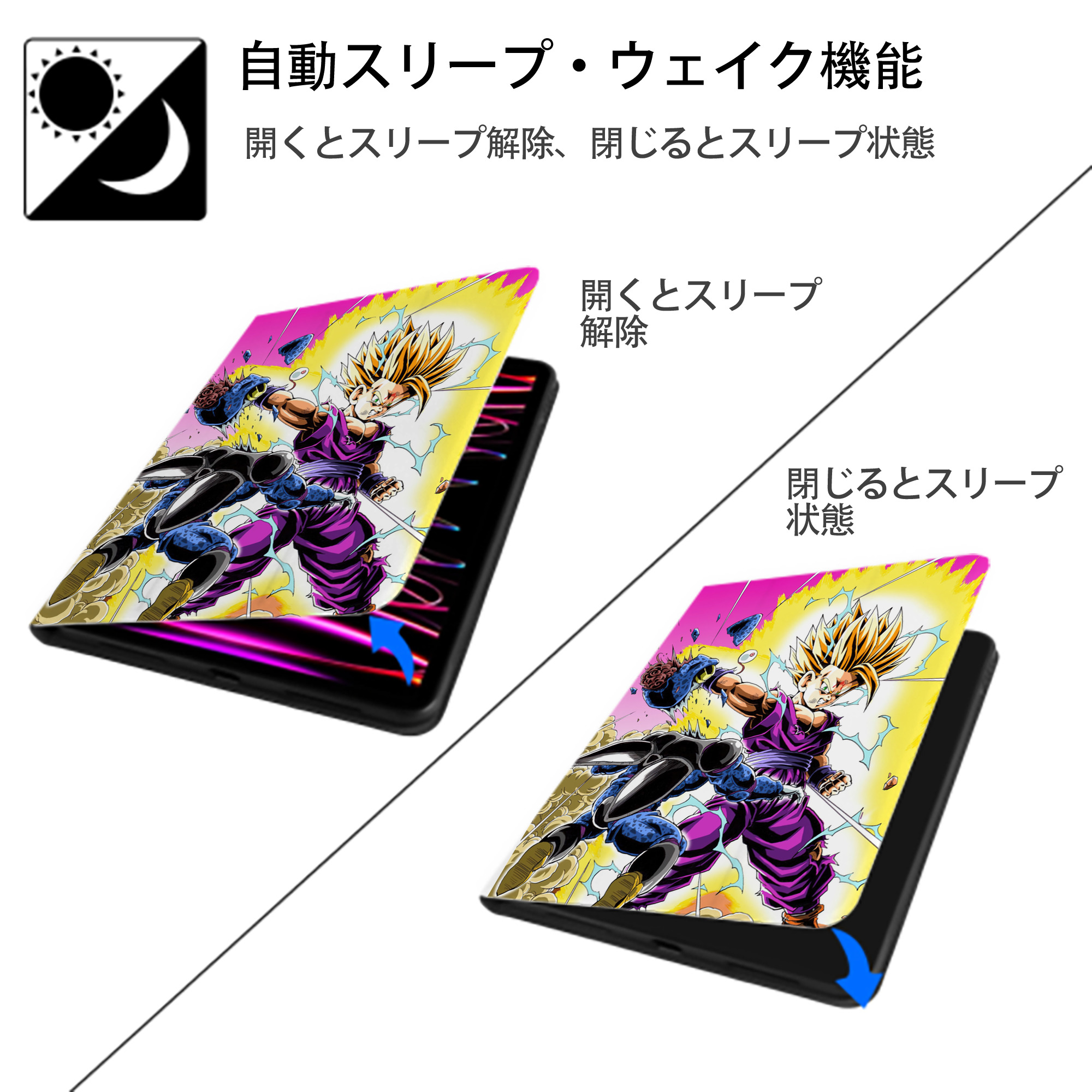ドラゴンボール DRAGON BALL IPad ケース ペン収納付き 三つ折りスタンド PUレザー×シリコン 対応機種9.5/10.5/10.9インチ
