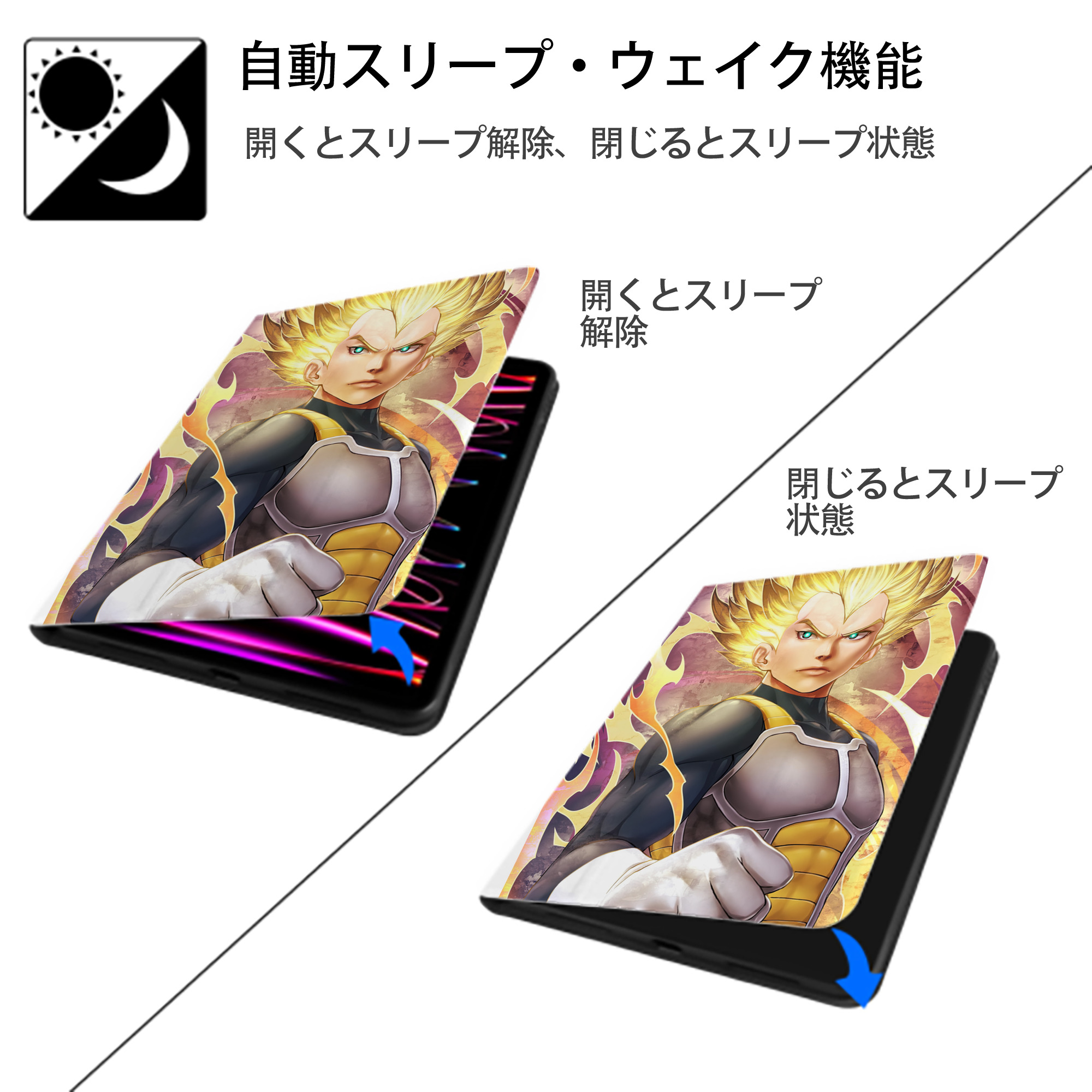 ドラゴンボール DRAGON BALL IPad ケース ペン収納付き 三つ折りスタンド PUレザー×シリコン 対応機種9.5/10.5/10.9インチ