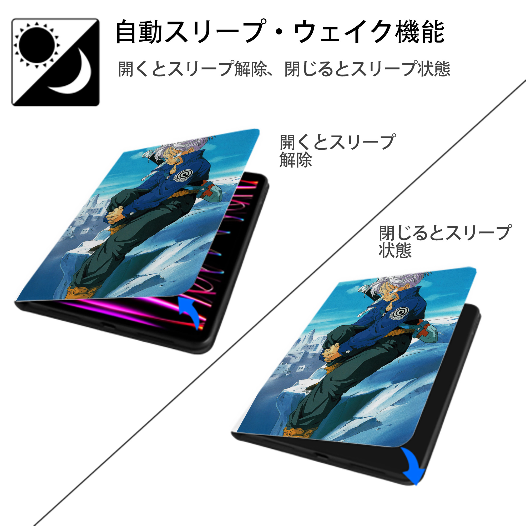 ドラゴンボール DRAGON BALL IPad ケース ペン収納付き 三つ折りスタンド PUレザー×シリコン 対応機種9.5/10.5/10.9インチ