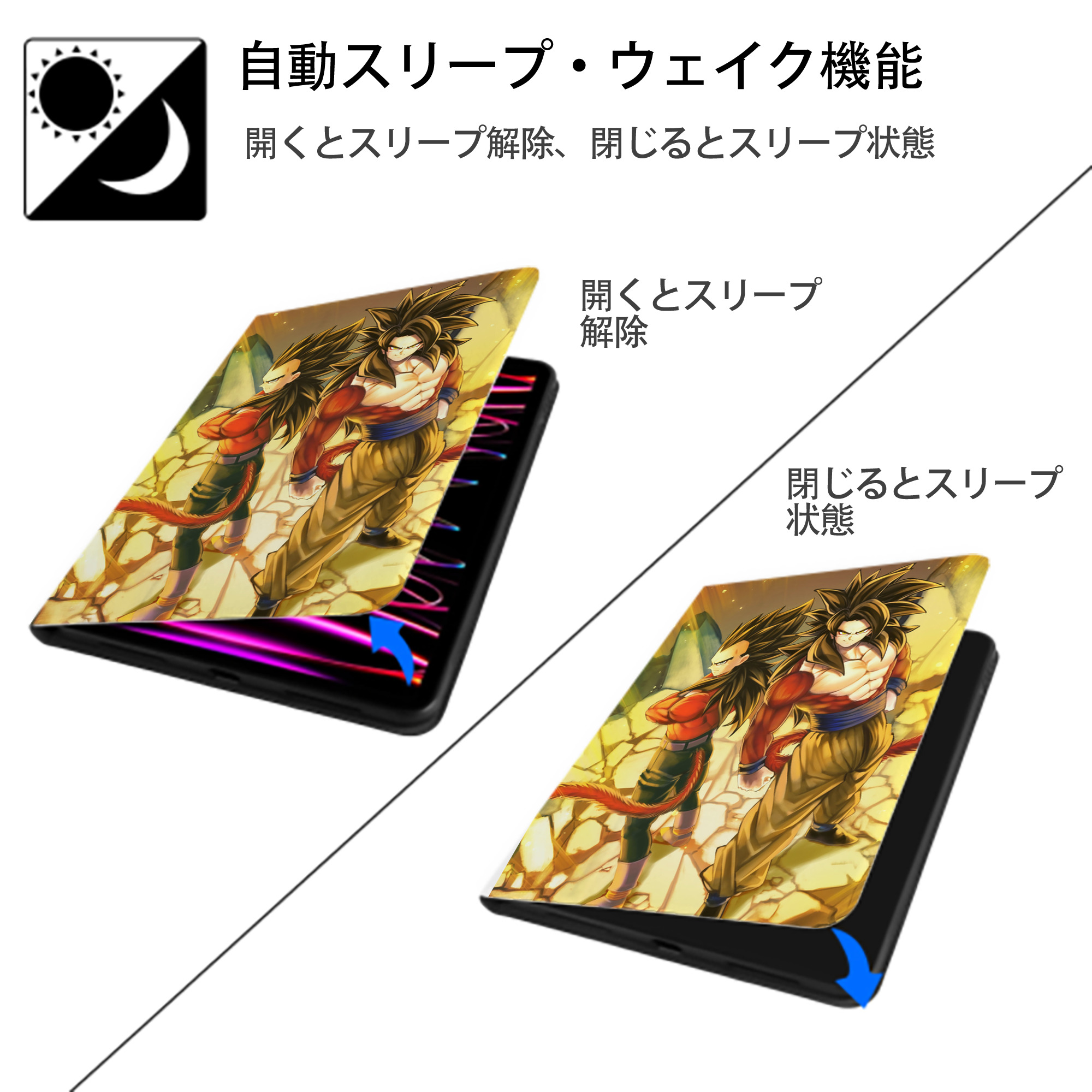 ドラゴンボール DRAGON BALL IPad ケース ペン収納付き 三つ折りスタンド PUレザー×シリコン 対応機種9.5/10.5/10.9インチ