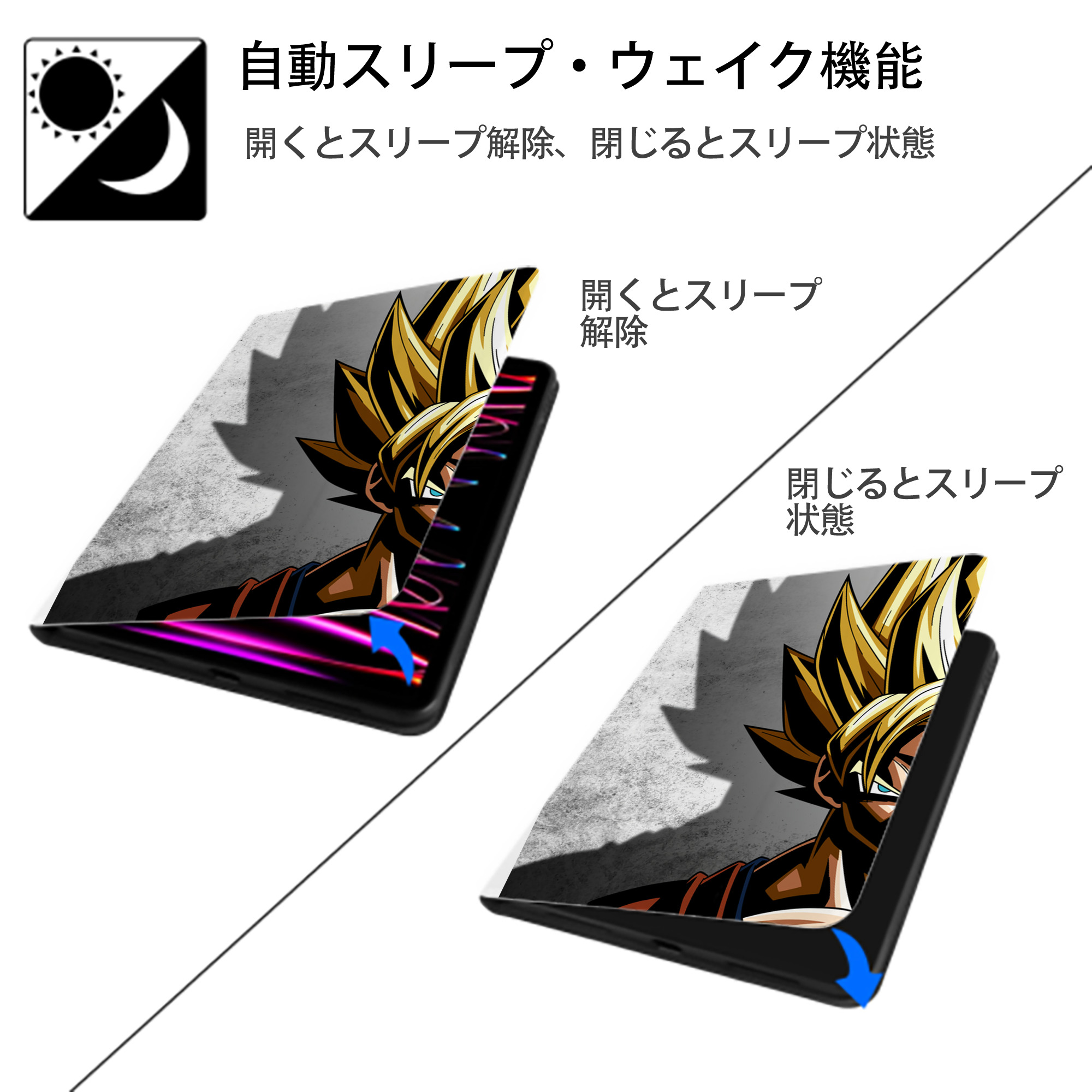 ドラゴンボール DRAGON BALL IPad ケース ペン収納付き 三つ折りスタンド PUレザー×シリコン 対応機種9.5/10.5/10.9インチ