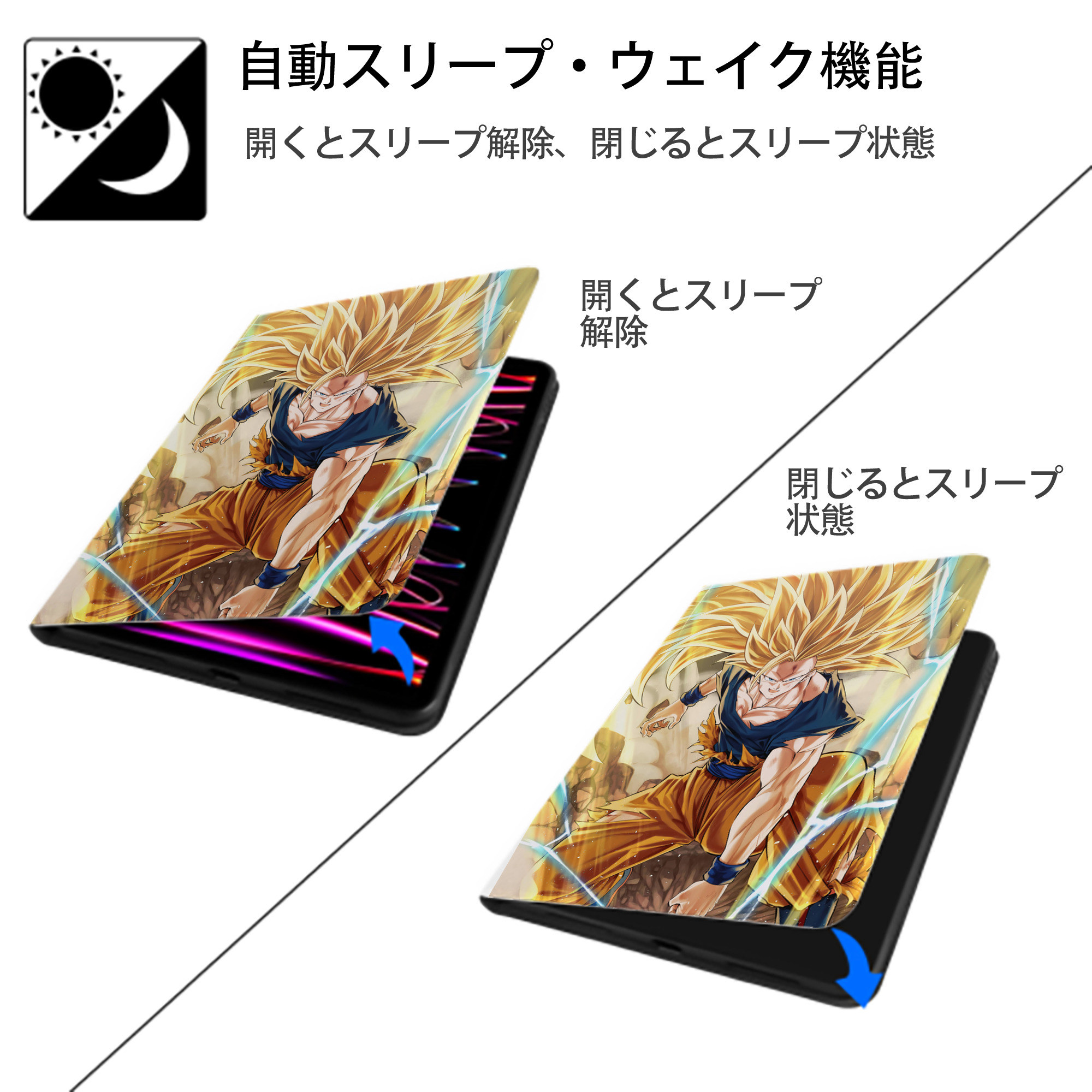 ドラゴンボール DRAGON BALL IPad ケース ペン収納付き 三つ折りスタンド PUレザー×シリコン 対応機種9.5/10.5/10.9インチ