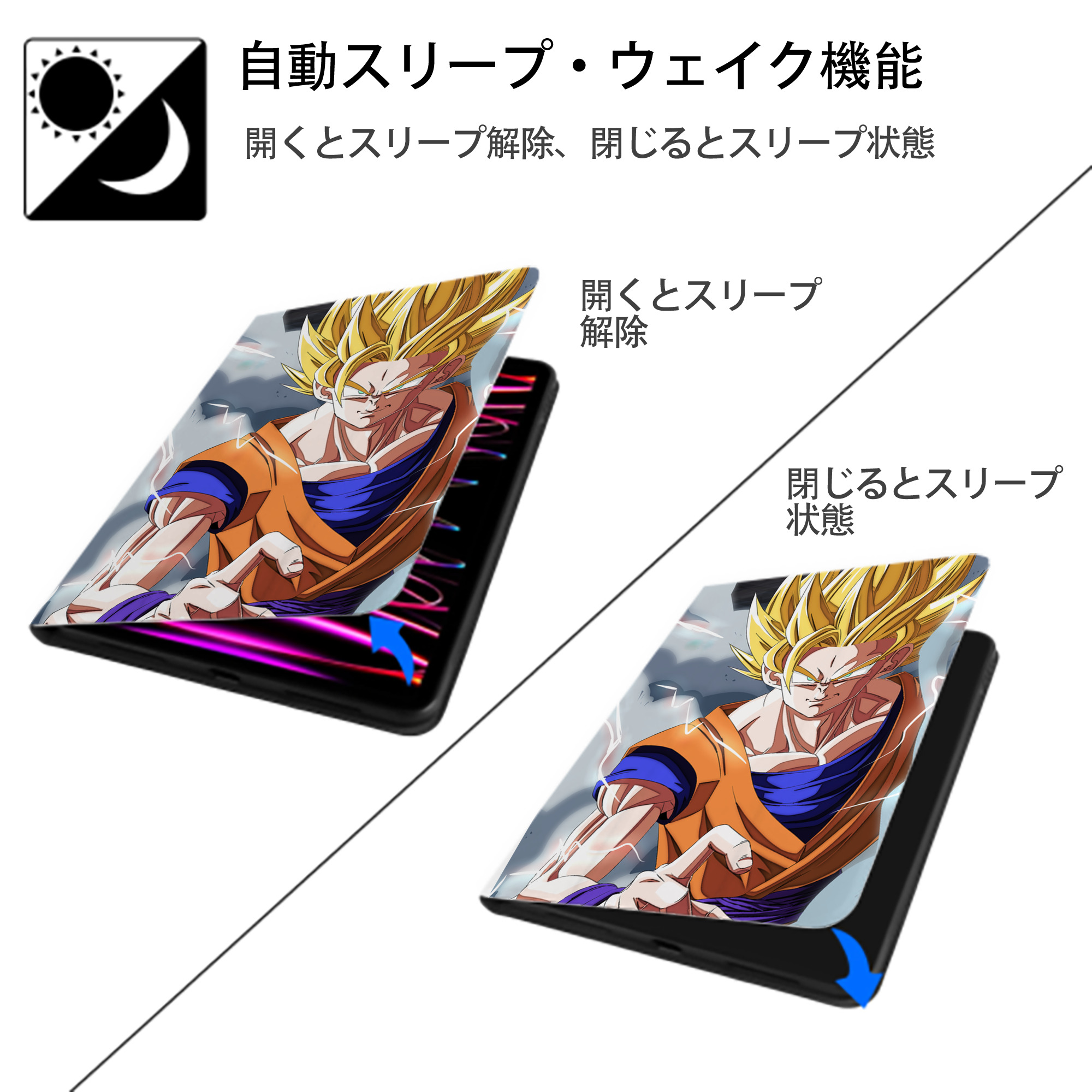 ドラゴンボール DRAGON BALL IPad ケース ペン収納付き 三つ折りスタンド PUレザー×シリコン 対応機種9.5/10.5/10.9インチ