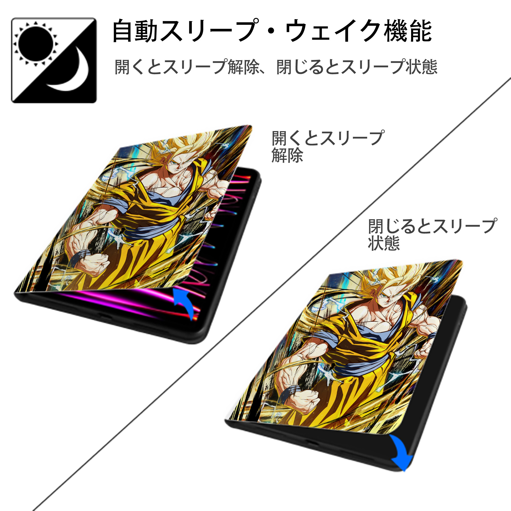 ドラゴンボール DRAGON BALL IPad ケース ペン収納付き 三つ折りスタンド PUレザー×シリコン 対応機種9.5/10.5/10.9インチ