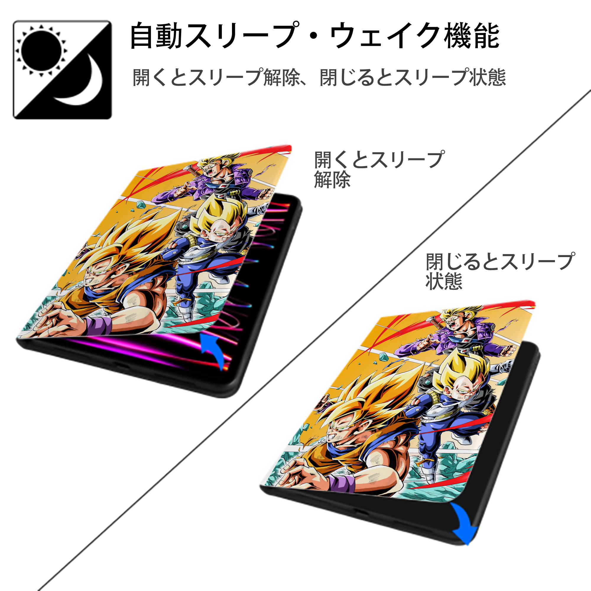 ドラゴンボール DRAGON BALL IPad ケース ペン収納付き 三つ折りスタンド PUレザー×シリコン 対応機種9.5/10.5/10.9インチ