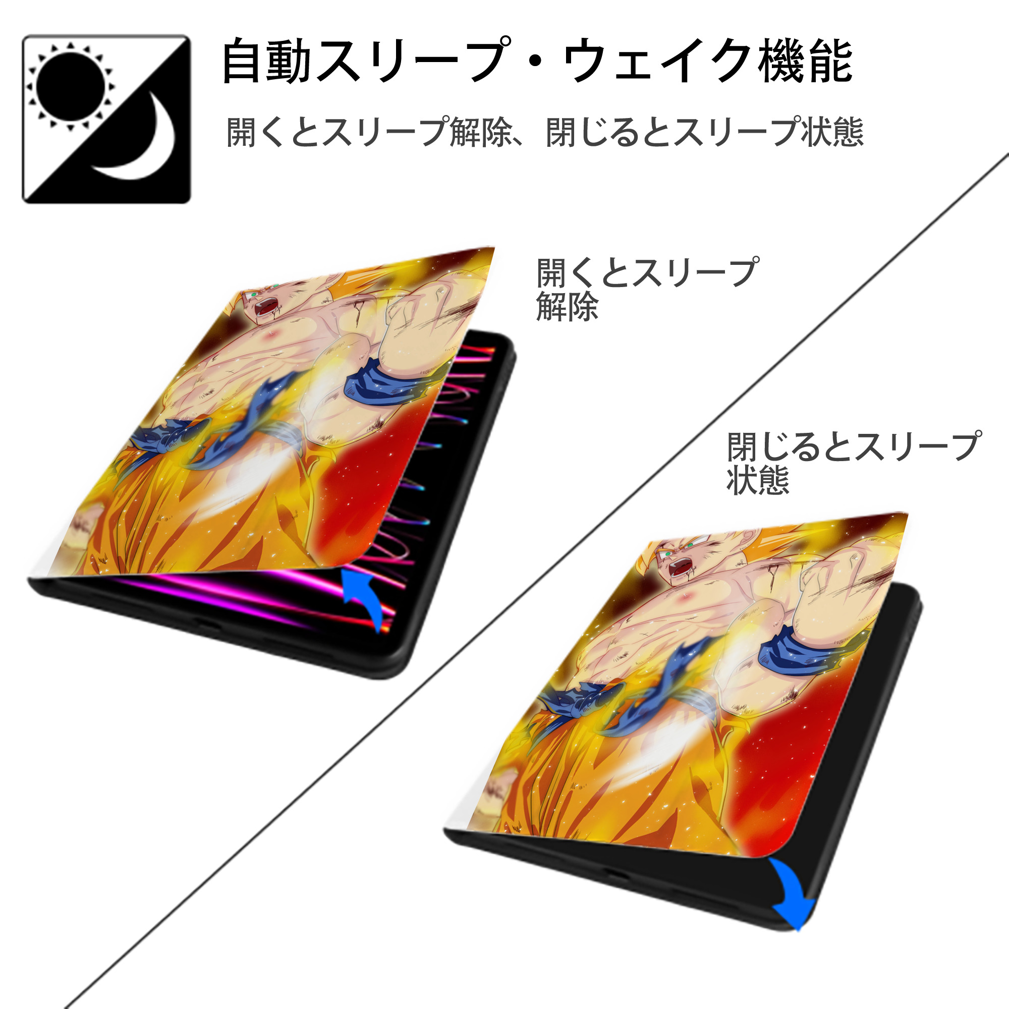ドラゴンボール DRAGON BALL IPad ケース ペン収納付き 三つ折りスタンド PUレザー×シリコン 対応機種9.5/10.5/10.9インチ