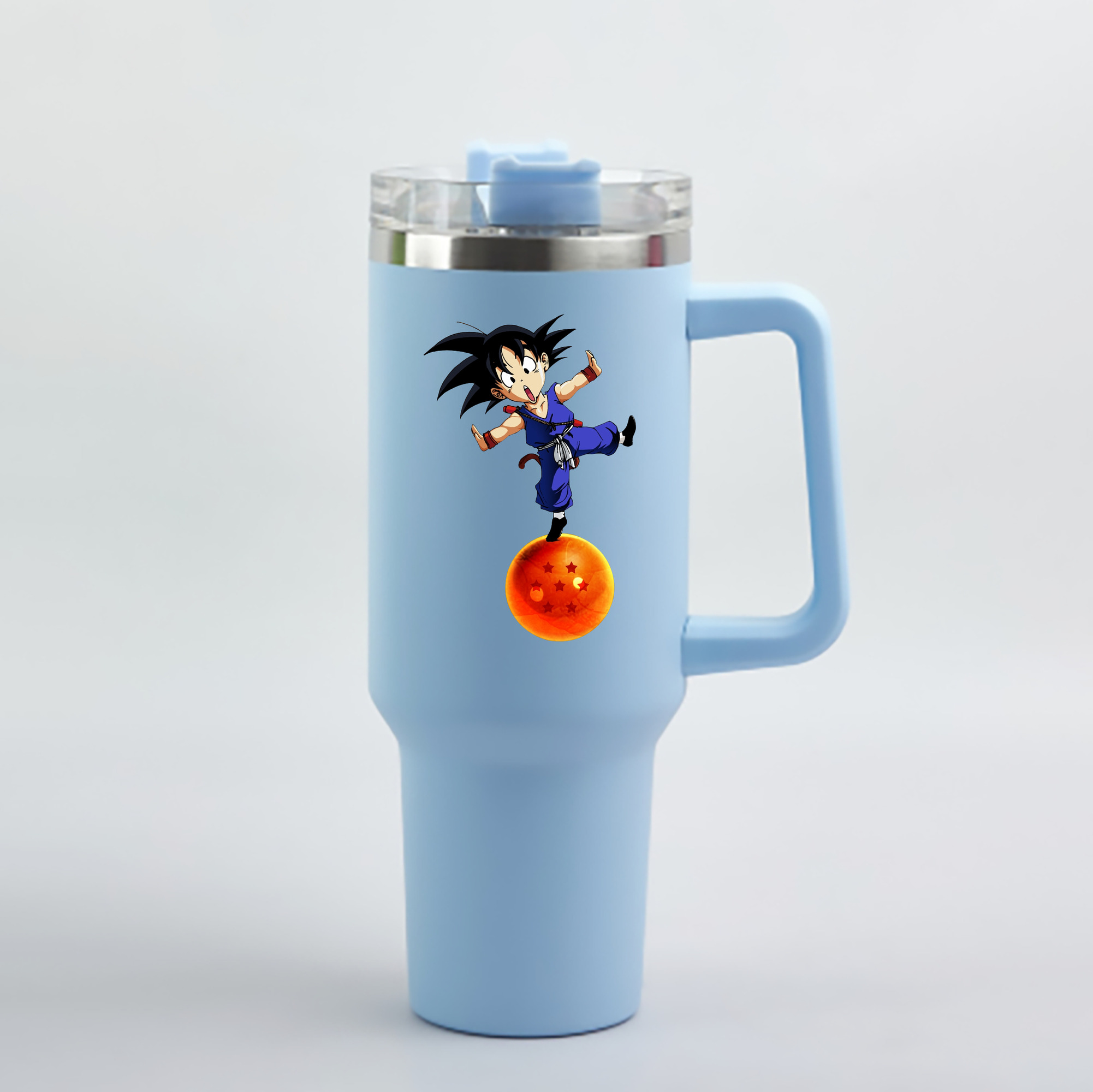 （画像用） ドラゴンボール 孫悟空（そん ごくう）Son Goku カカロット DRAGON BALL Kakarotto 1200mL車用タンブラー - クリスタルステッカー（プラスチックストロー付き）