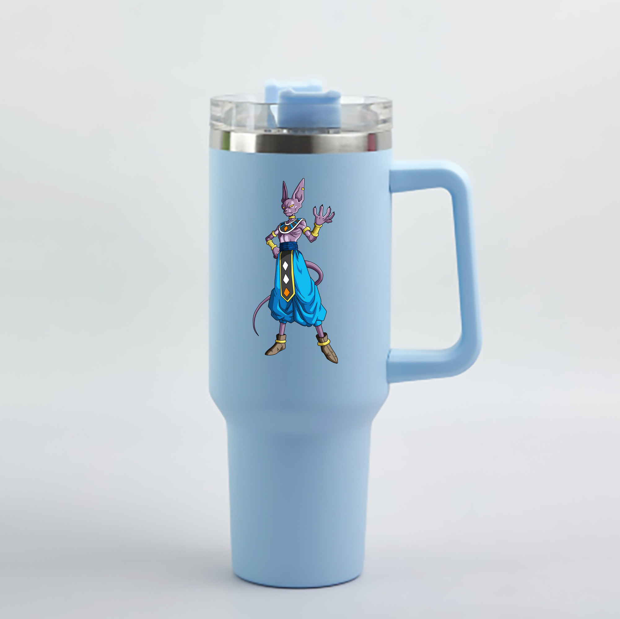 （画像用） ドラゴンボール ビルス 破壊神ビルス DRAGON BALL Beerus Birusu 1200mL車用タンブラー - クリスタルステッカー（プラスチックストロー付き）