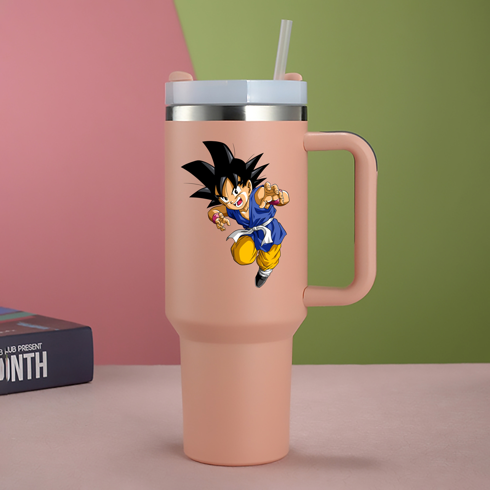 （画像用） ドラゴンボール 孫悟空（そん ごくう）Son Goku カカロット DRAGON BALL Kakarotto 1200mL車用タンブラー - クリスタルステッカー（プラスチックストロー付き）