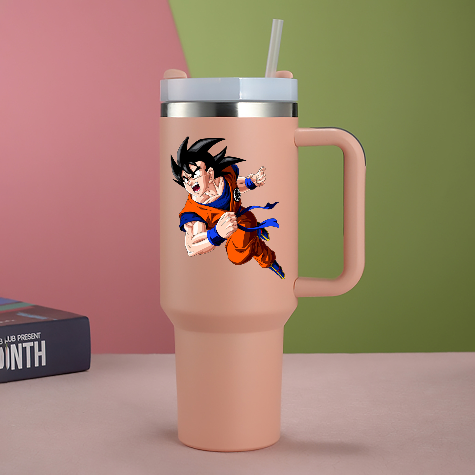 （画像用） ドラゴンボール 孫悟空（そん ごくう）Son Goku カカロット DRAGON BALL Kakarotto 1200mL車用タンブラー - クリスタルステッカー（プラスチックストロー付き）