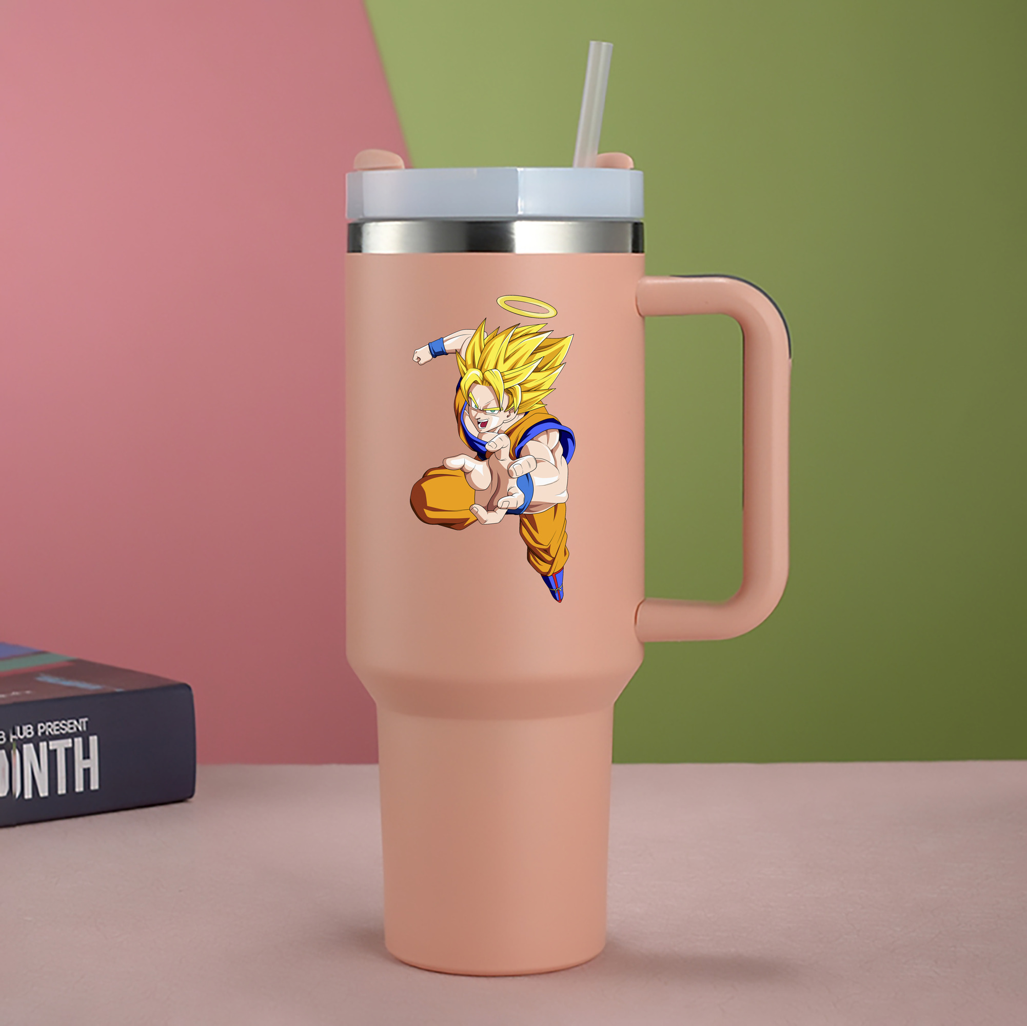 （画像用） ドラゴンボール 孫悟空（そん ごくう）Son Goku カカロット DRAGON BALL Kakarotto 1200mL車用タンブラー - クリスタルステッカー（プラスチックストロー付き）