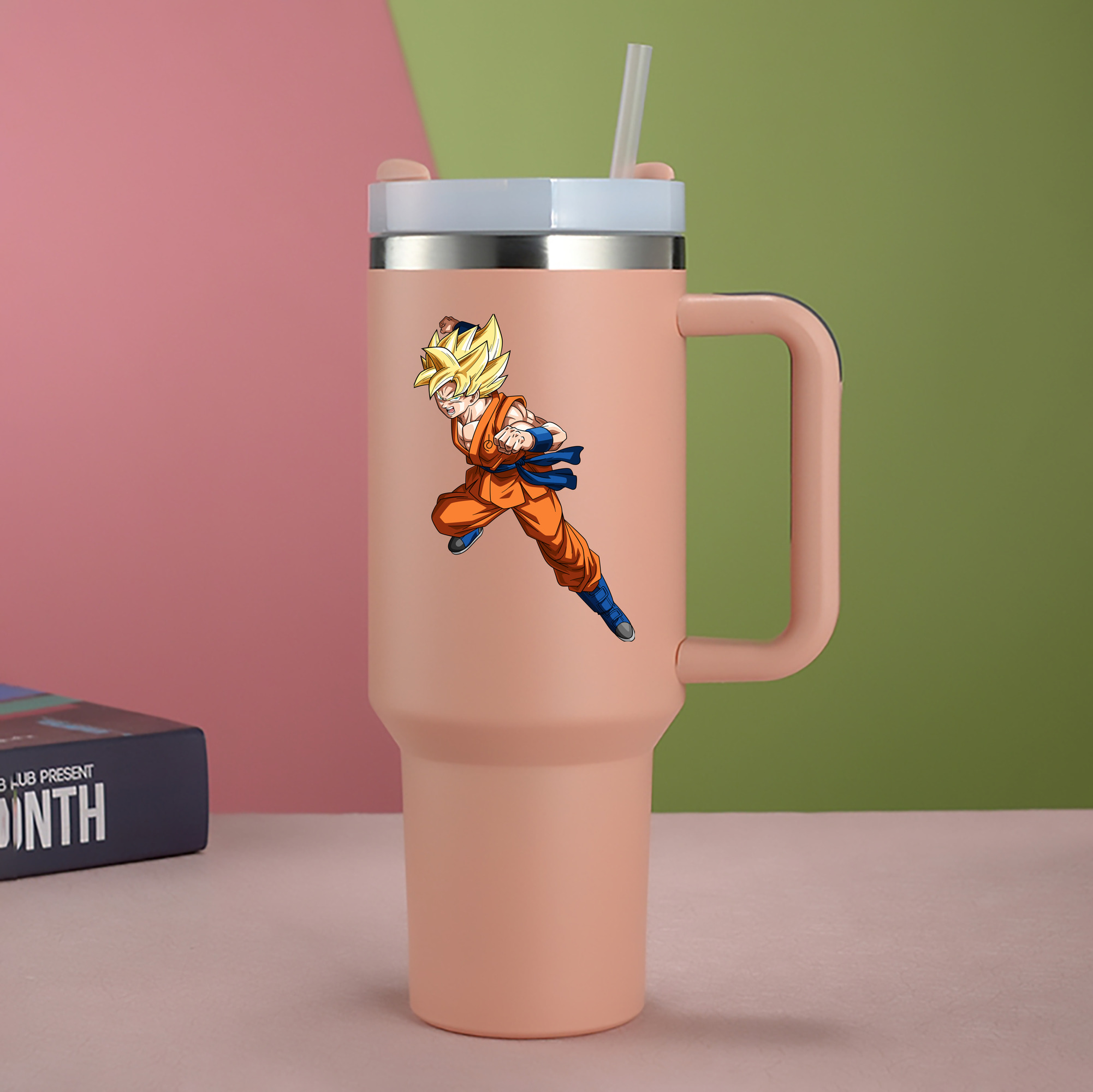 （画像用） ドラゴンボール 孫悟空（そん ごくう）Son Goku カカロット DRAGON BALL Kakarotto 1200mL車用タンブラー - クリスタルステッカー（プラスチックストロー付き）