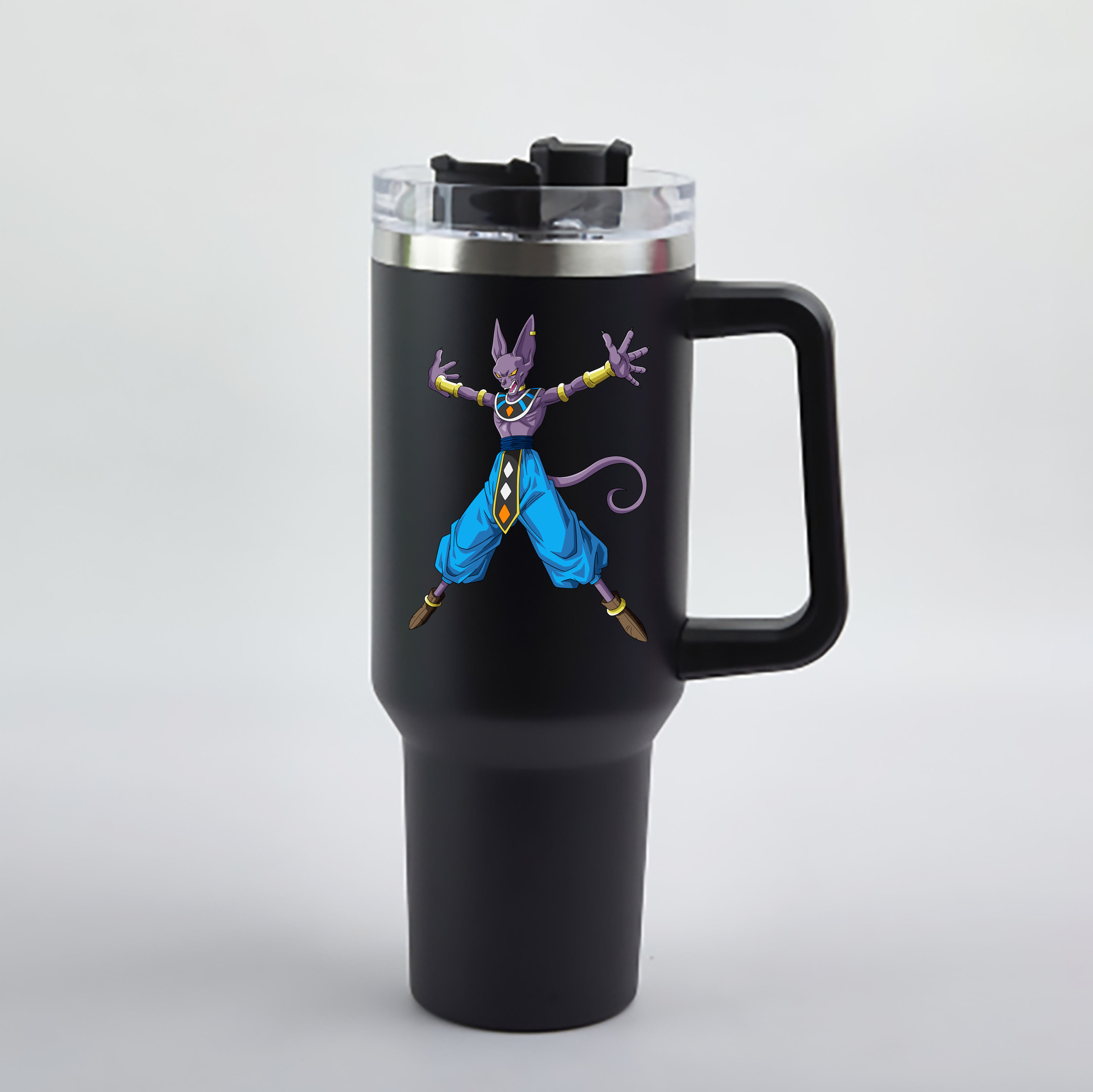 （画像用） ドラゴンボール ビルス 破壊神ビルス DRAGON BALL Beerus Birusu 1200mL車用タンブラー - クリスタルステッカー（プラスチックストロー付き）