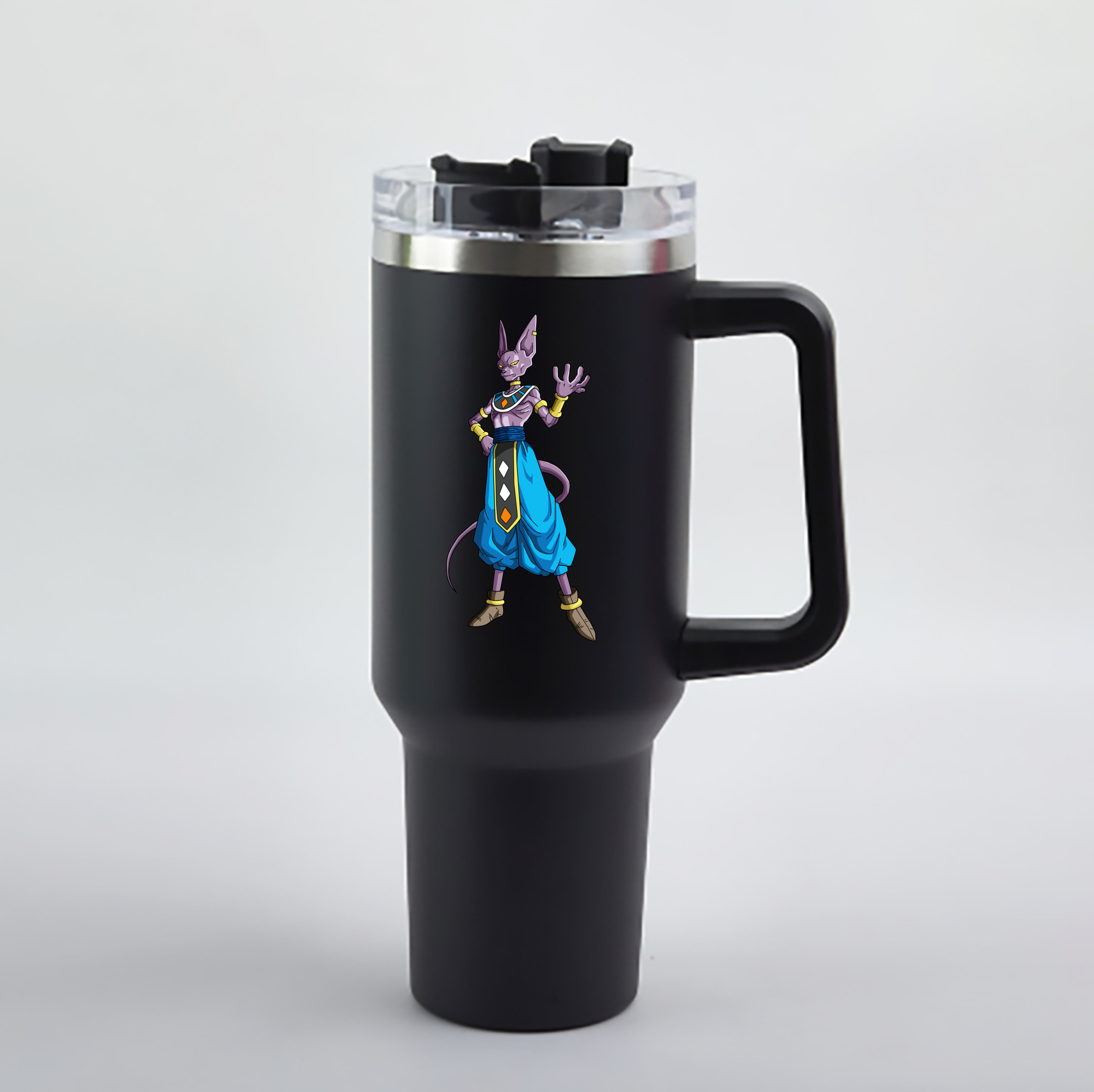 （画像用） ドラゴンボール ビルス 破壊神ビルス DRAGON BALL Beerus Birusu 1200mL車用タンブラー - クリスタルステッカー（プラスチックストロー付き）