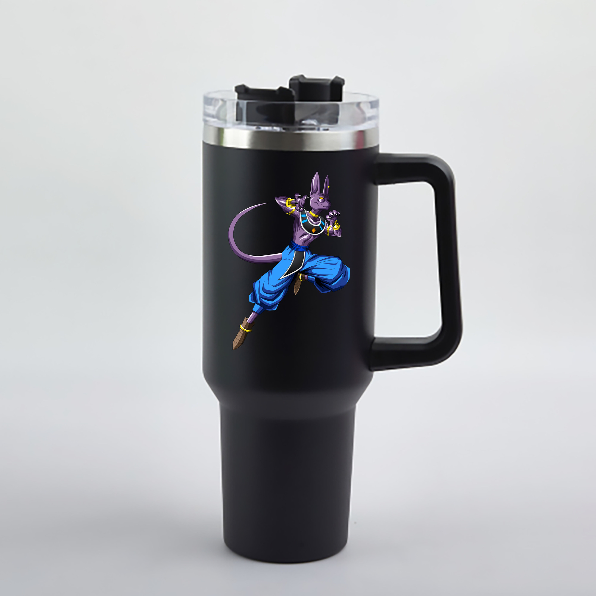 （画像用） ドラゴンボール ビルス 破壊神ビルス DRAGON BALL Beerus Birusu 1200mL車用タンブラー - クリスタルステッカー（プラスチックストロー付き）