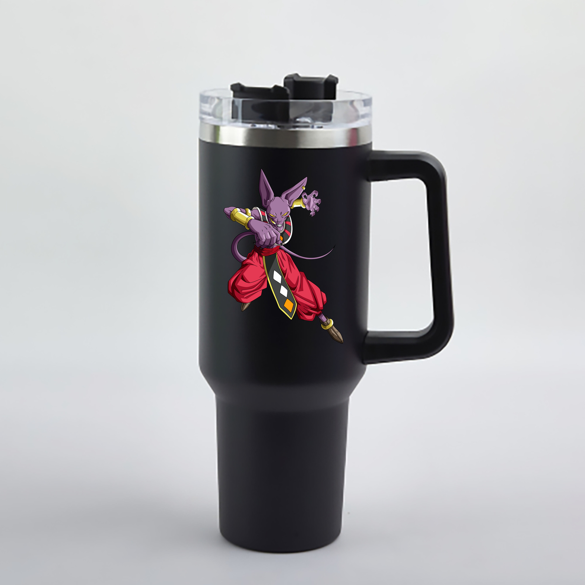 （画像用） ドラゴンボール ビルス 破壊神ビルス DRAGON BALL Beerus Birusu 1200mL車用タンブラー - クリスタルステッカー（プラスチックストロー付き）
