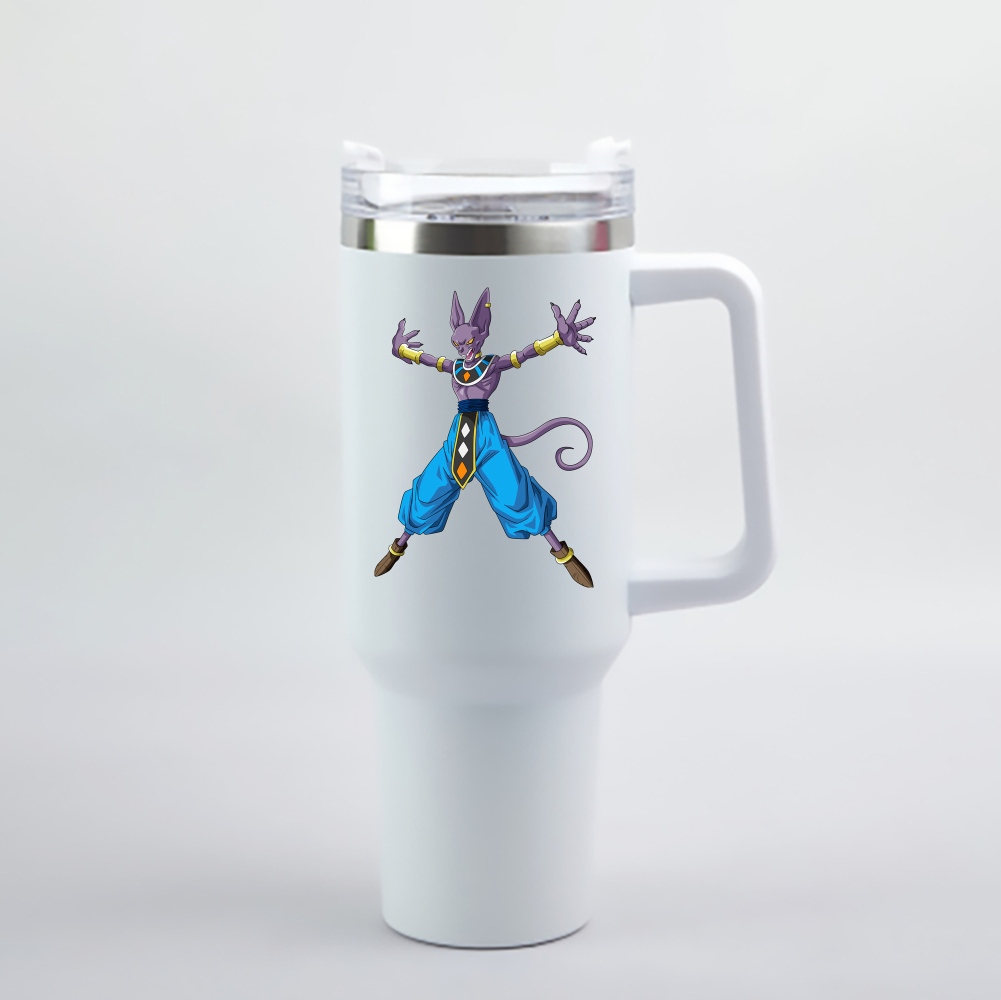 （画像用） ドラゴンボール ビルス 破壊神ビルス DRAGON BALL Beerus Birusu 1200mL車用タンブラー - クリスタルステッカー（プラスチックストロー付き）