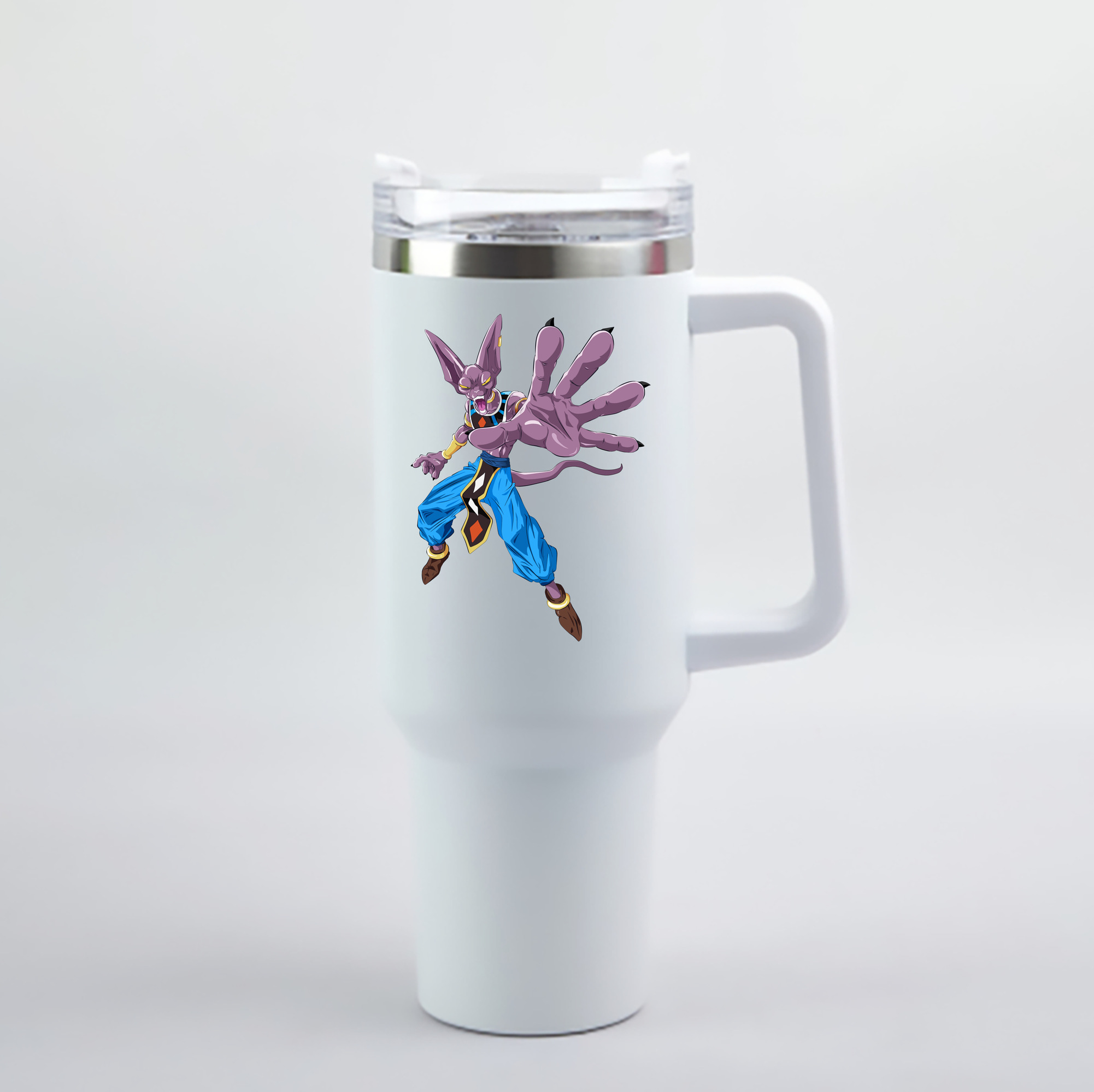 （画像用） ドラゴンボール ビルス 破壊神ビルス DRAGON BALL Beerus Birusu 1200mL車用タンブラー - クリスタルステッカー（プラスチックストロー付き）