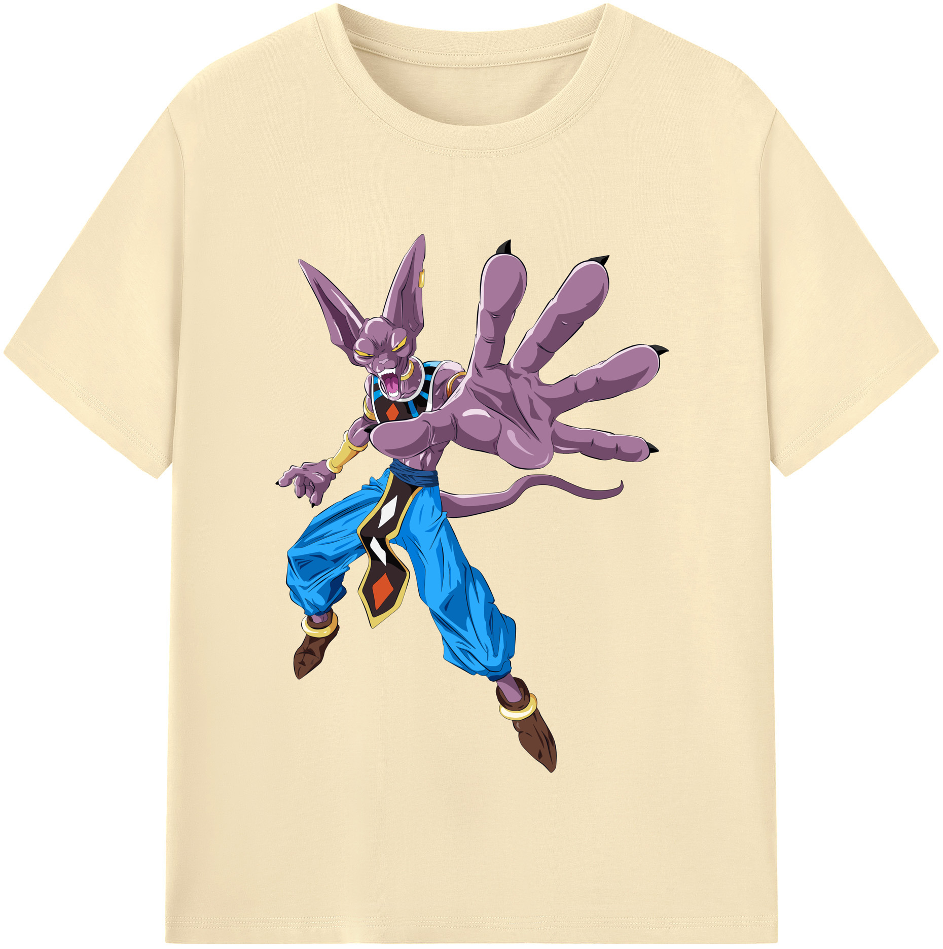 （画像用） ドラゴンボール ビルス 破壊神ビルス DRAGON BALL Beerus Birusu 綿100％半袖Tシャツ（フロントプリント）