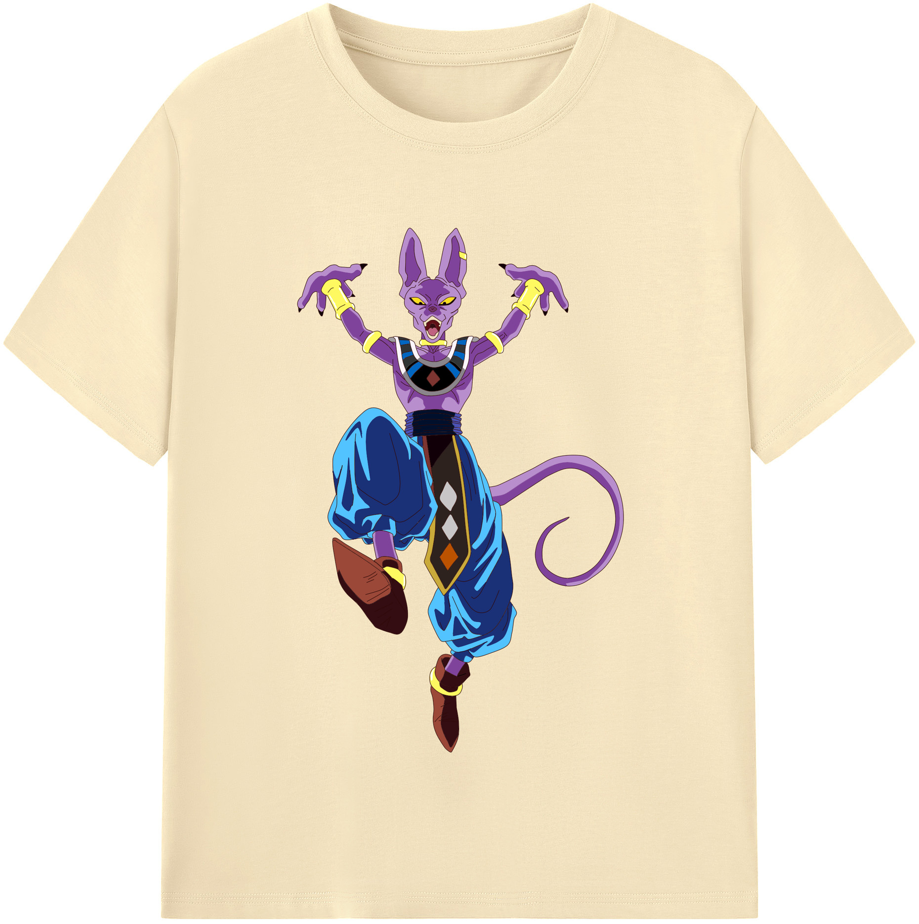 （画像用） ドラゴンボール ビルス 破壊神ビルス DRAGON BALL Beerus Birusu 綿100％半袖Tシャツ（フロントプリント）