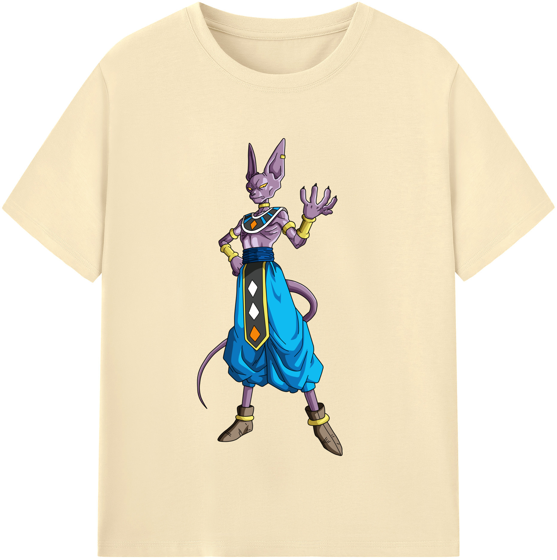 （画像用） ドラゴンボール ビルス 破壊神ビルス DRAGON BALL Beerus Birusu 綿100％半袖Tシャツ（フロントプリント）