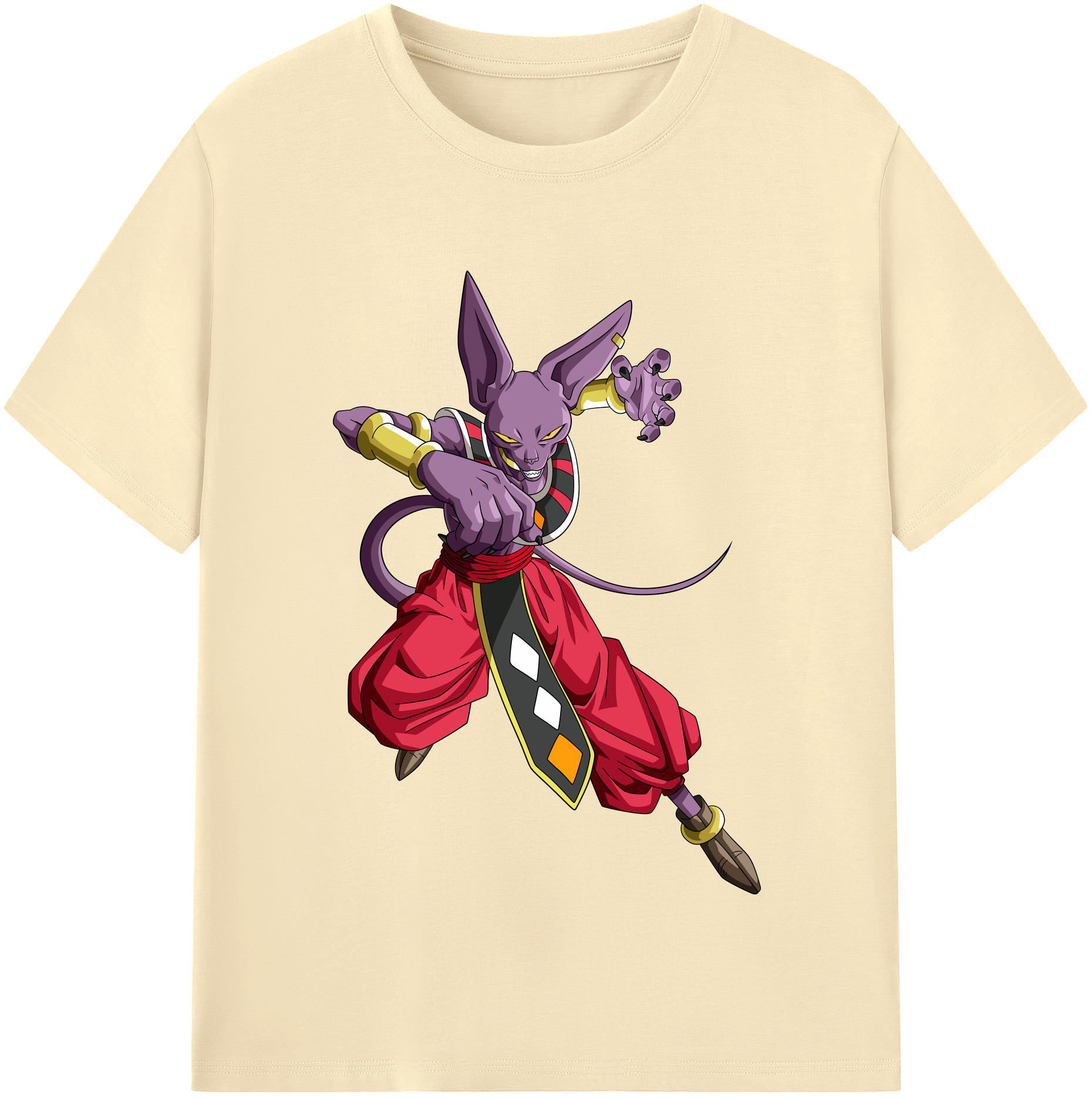 （画像用） ドラゴンボール ビルス 破壊神ビルス DRAGON BALL Beerus Birusu 綿100％半袖Tシャツ（フロントプリント）