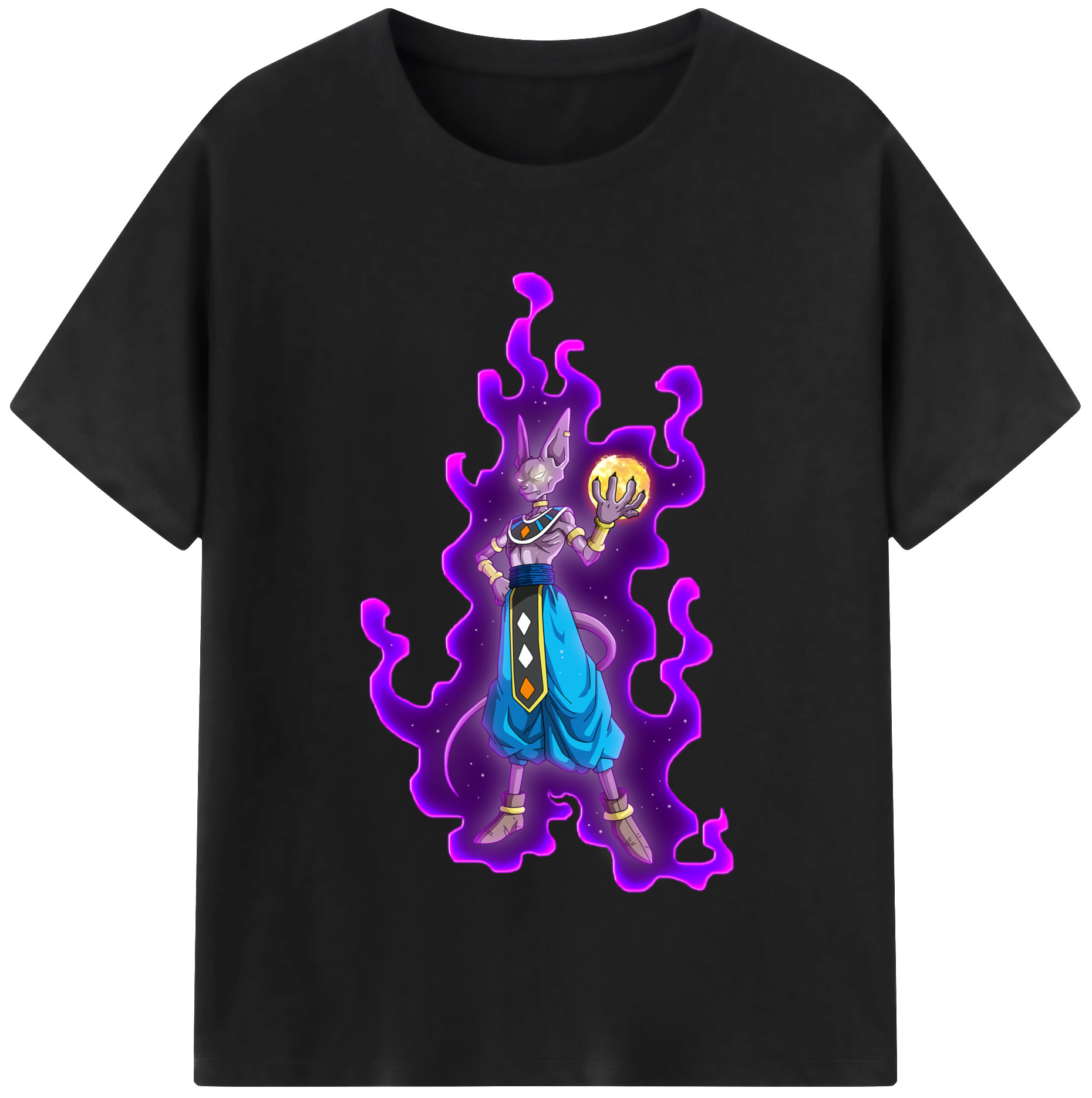 （画像用） ドラゴンボール ビルス 破壊神ビルス DRAGON BALL Beerus Birusu 綿100％半袖Tシャツ（フロントプリント）