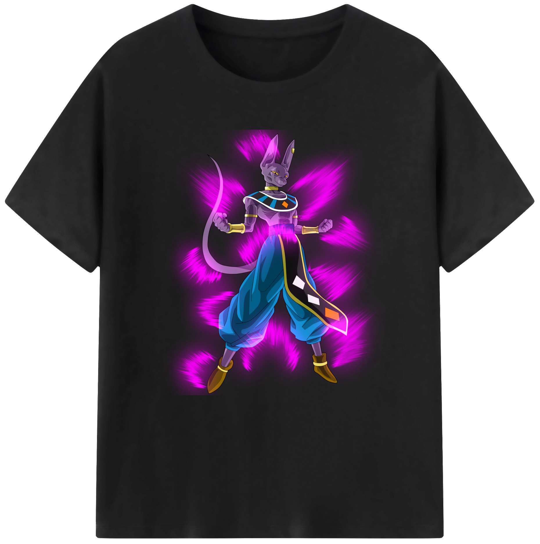 （画像用） ドラゴンボール ビルス 破壊神ビルス DRAGON BALL Beerus Birusu 綿100％半袖Tシャツ（フロントプリント）