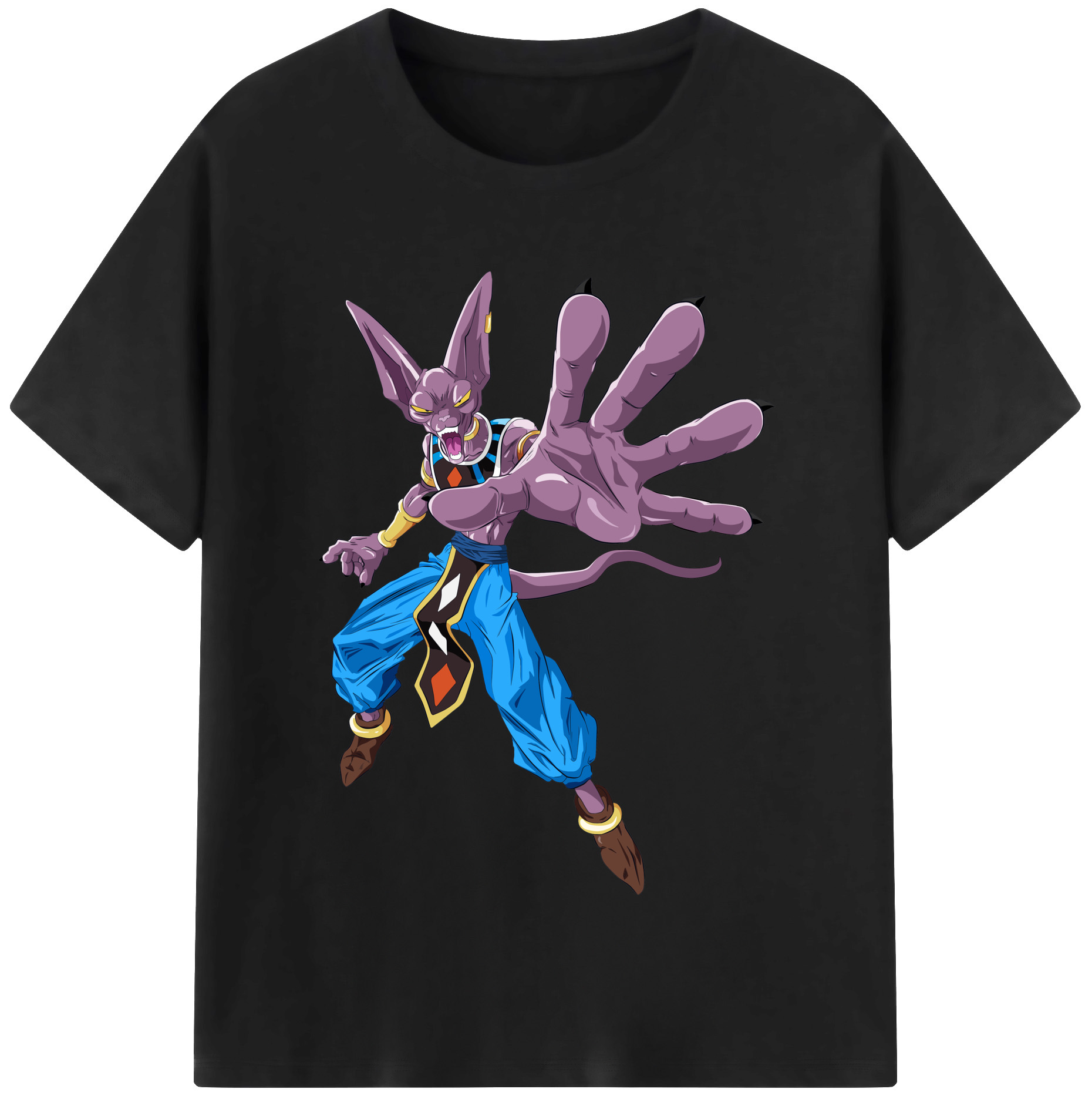 （画像用） ドラゴンボール ビルス 破壊神ビルス DRAGON BALL Beerus Birusu 綿100％半袖Tシャツ（フロントプリント）