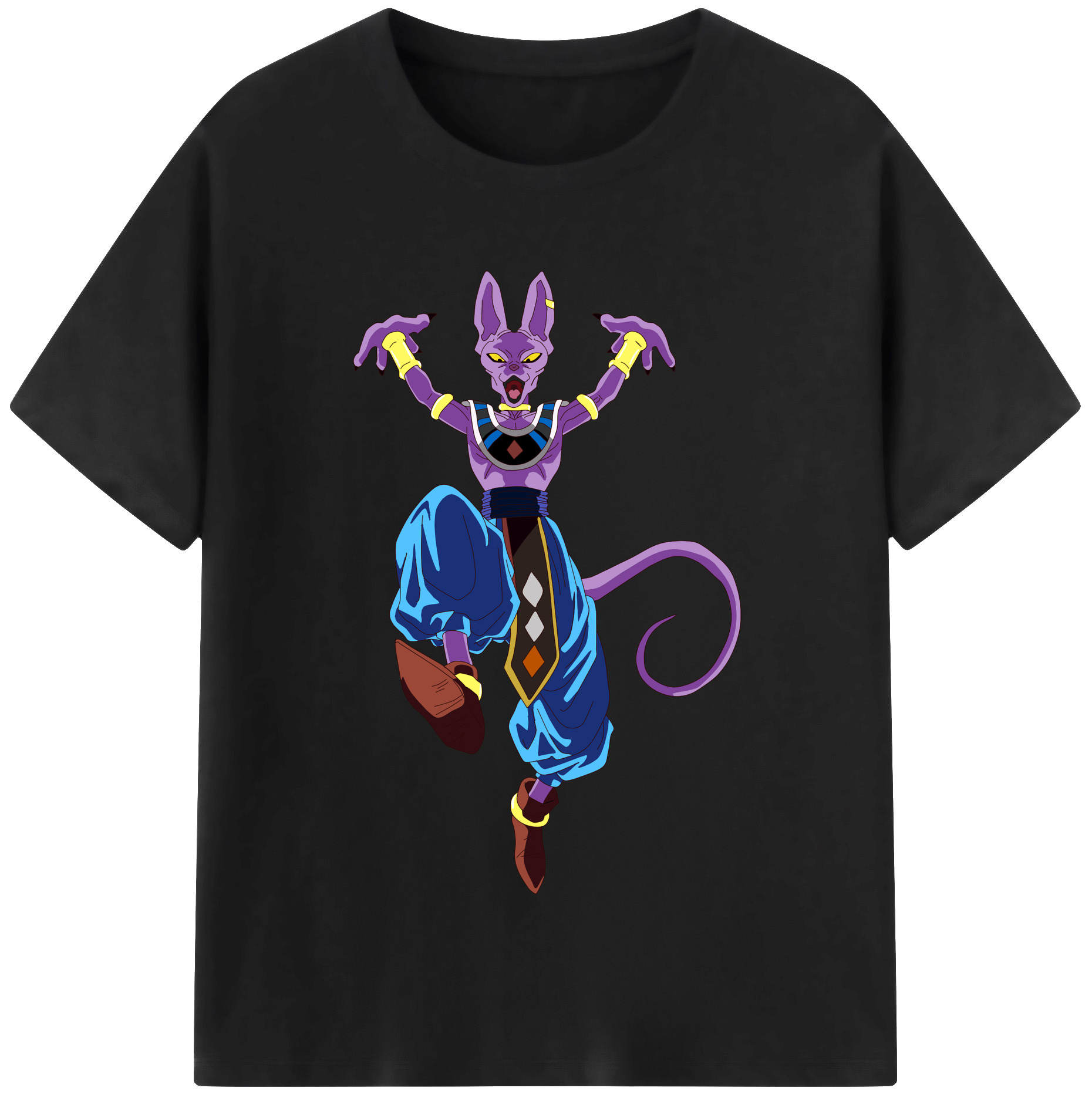 （画像用） ドラゴンボール ビルス 破壊神ビルス DRAGON BALL Beerus Birusu 綿100％半袖Tシャツ（フロントプリント）