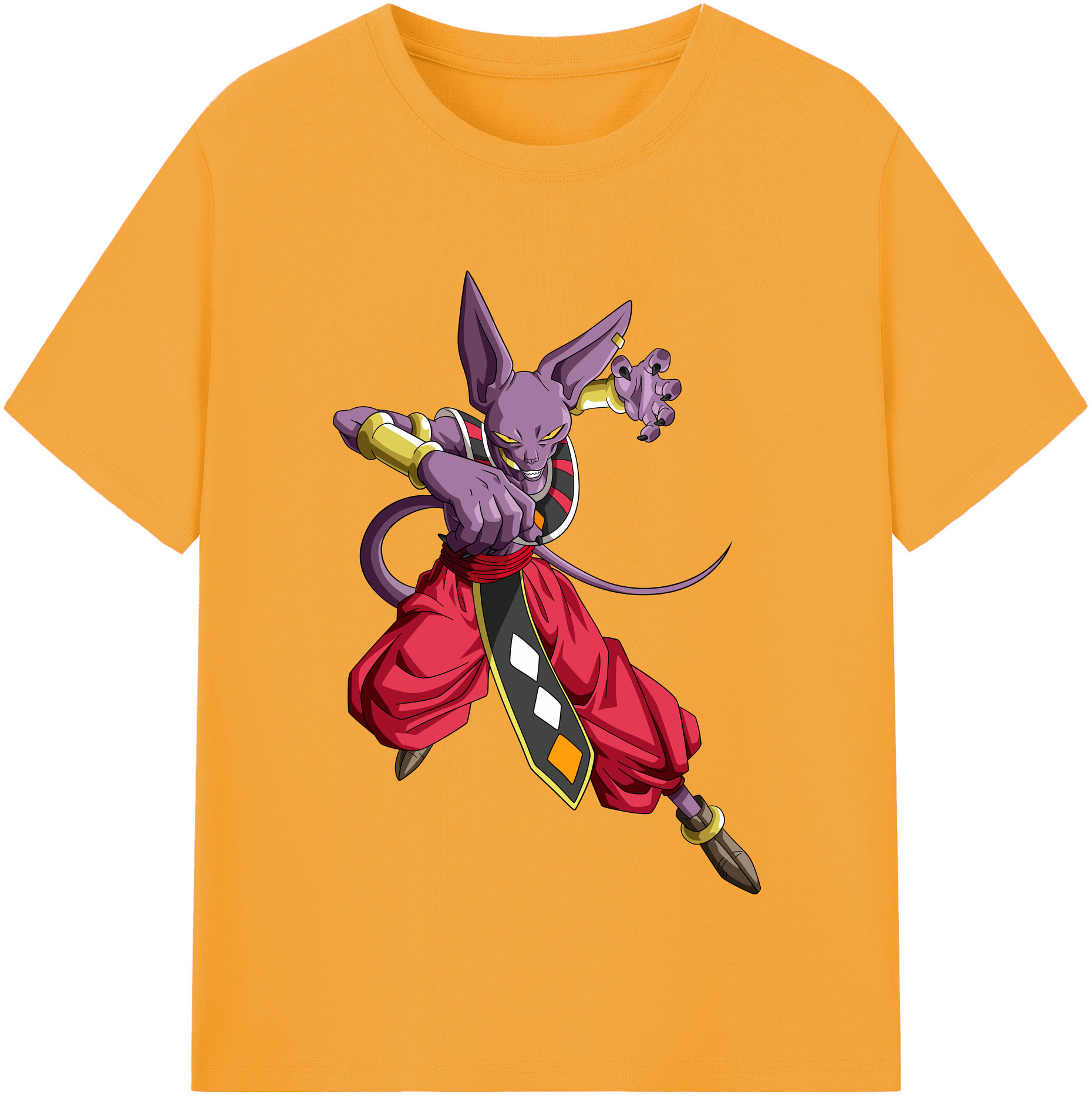 （画像用） ドラゴンボール ビルス 破壊神ビルス DRAGON BALL Beerus Birusu 綿100％半袖Tシャツ（フロントプリント）